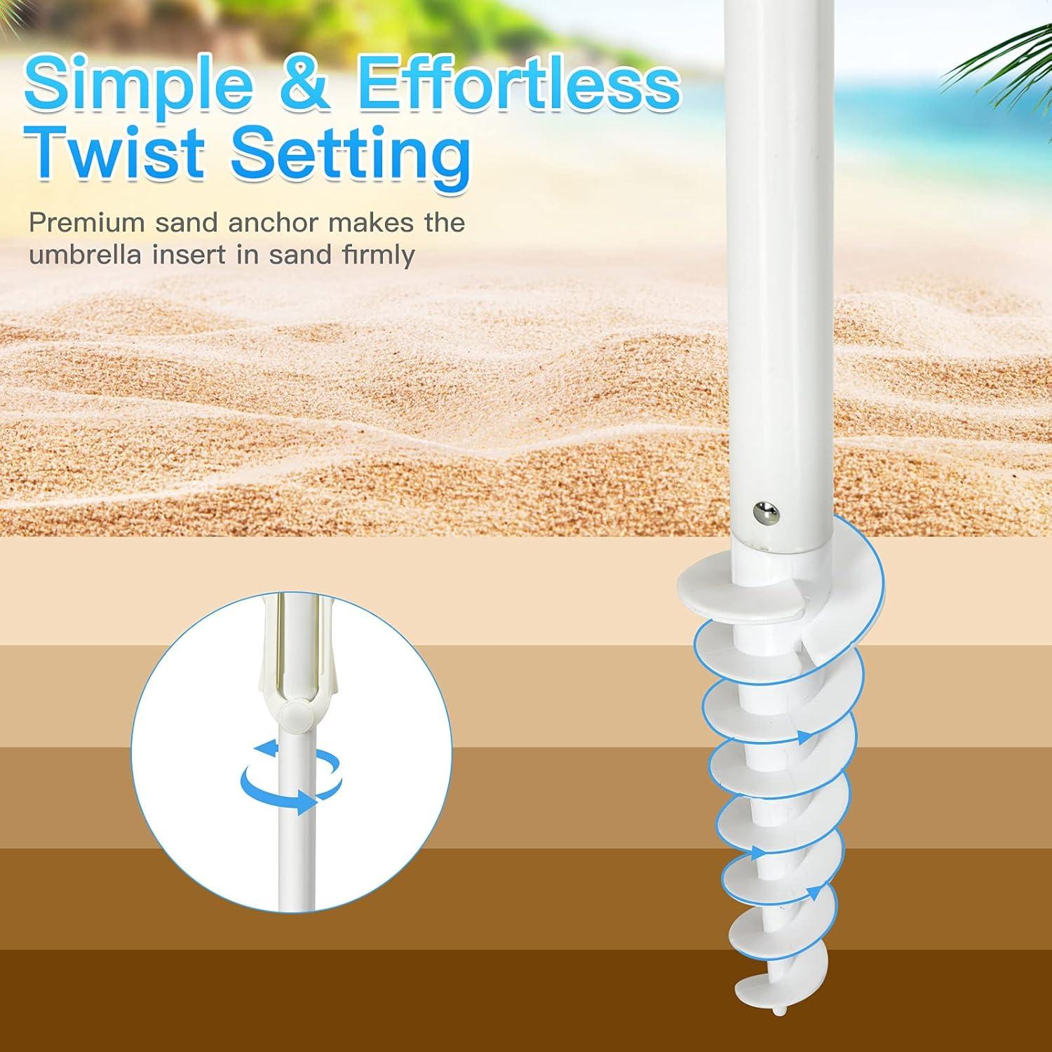 image:imageGiantex 72 Ft Beach Umbrella Patio Sunshade Umbrella with Sand Anchor amp Cupholder Solid Steel Pole Carrying Bag Portable Sun Shelter Suitable for Seaside Backyard Poolside Market EntranceNavy