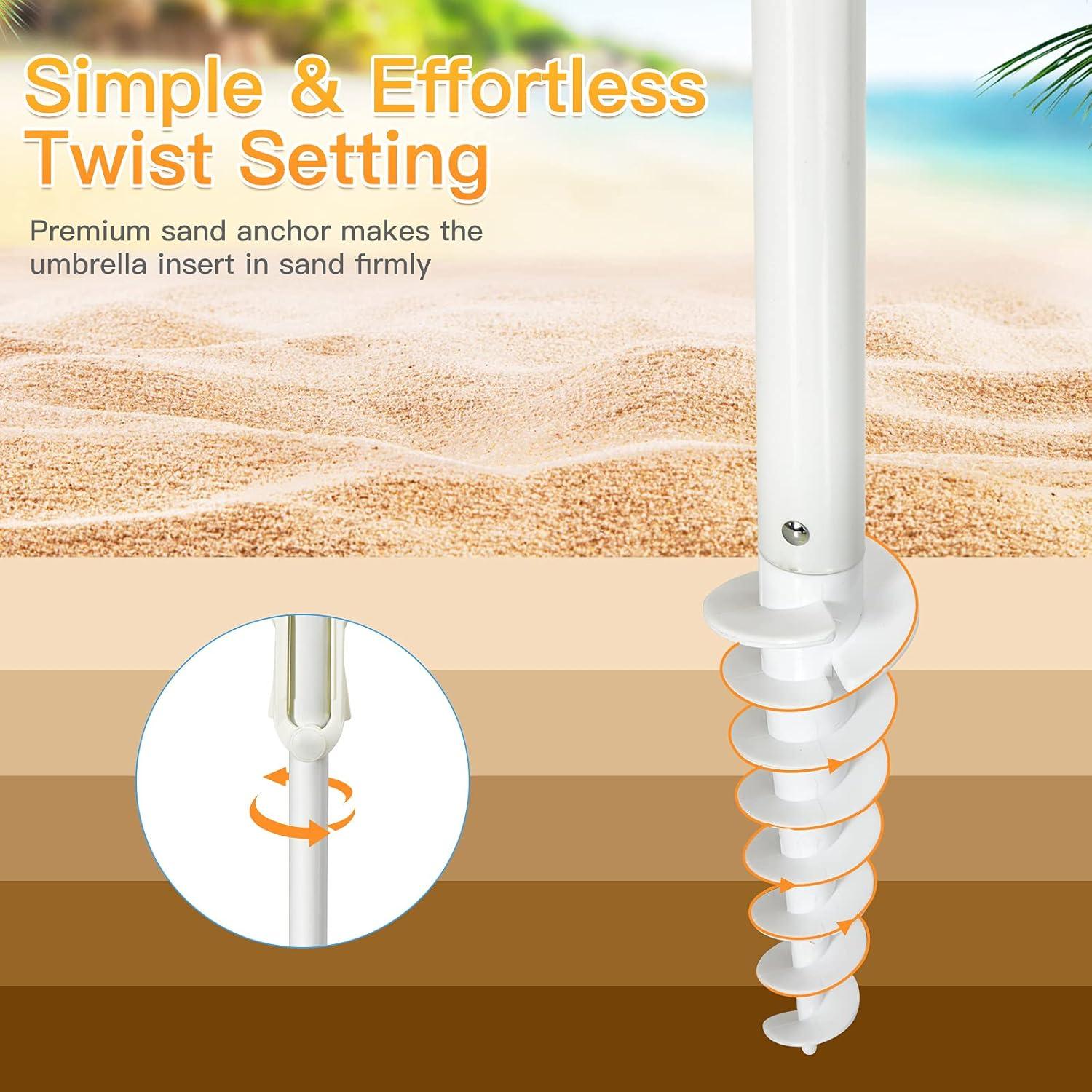 image:imageGiantex 72 Ft Beach Umbrella Patio Sunshade Umbrella with Sand Anchor amp Cupholder Solid Steel Pole Carrying Bag Portable Sun Shelter Suitable for Seaside Backyard Poolside Market EntranceRainbow