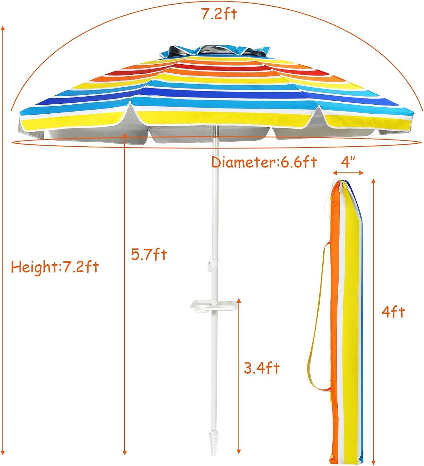 image:imageGiantex 72 Ft Beach Umbrella Patio Sunshade Umbrella with Sand Anchor amp Cupholder Solid Steel Pole Carrying Bag Portable Sun Shelter Suitable for Seaside Backyard Poolside Market EntranceRainbow