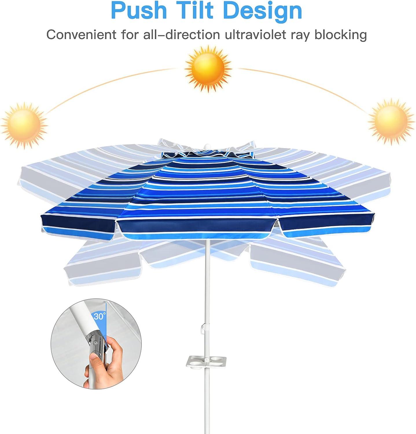 image:imageGiantex 72 Ft Beach Umbrella Patio Sunshade Umbrella with Sand Anchor amp Cupholder Solid Steel Pole Carrying Bag Portable Sun Shelter Suitable for Seaside Backyard Poolside Market EntranceNavy