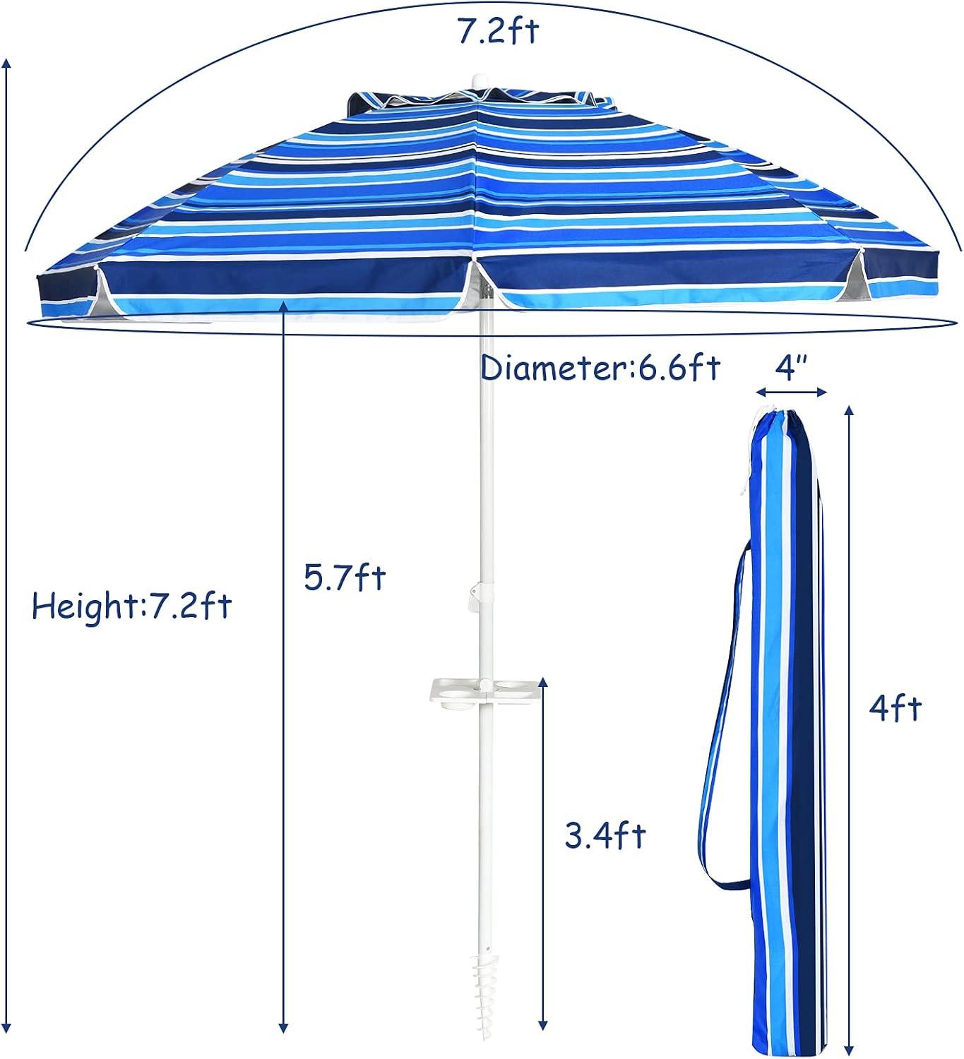 image:imageGiantex 72 Ft Beach Umbrella Patio Sunshade Umbrella with Sand Anchor amp Cupholder Solid Steel Pole Carrying Bag Portable Sun Shelter Suitable for Seaside Backyard Poolside Market EntranceNavy
