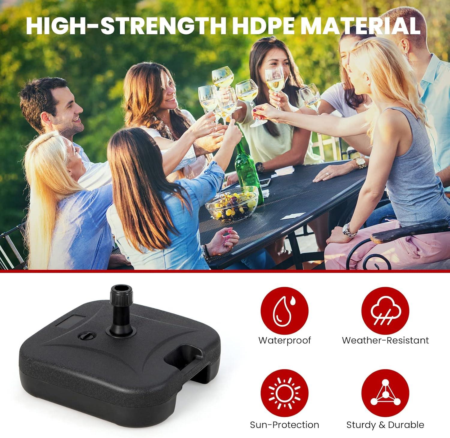 image:imageGiantex 75 lbs Fillable Umbrella Base Water Sand Filled Umbrella Stand with Builtin Handle for 15 Poles Heavy Duty HDPE Weighted Market Table Umbrella Holder for Yard Garden Patio 18 inch