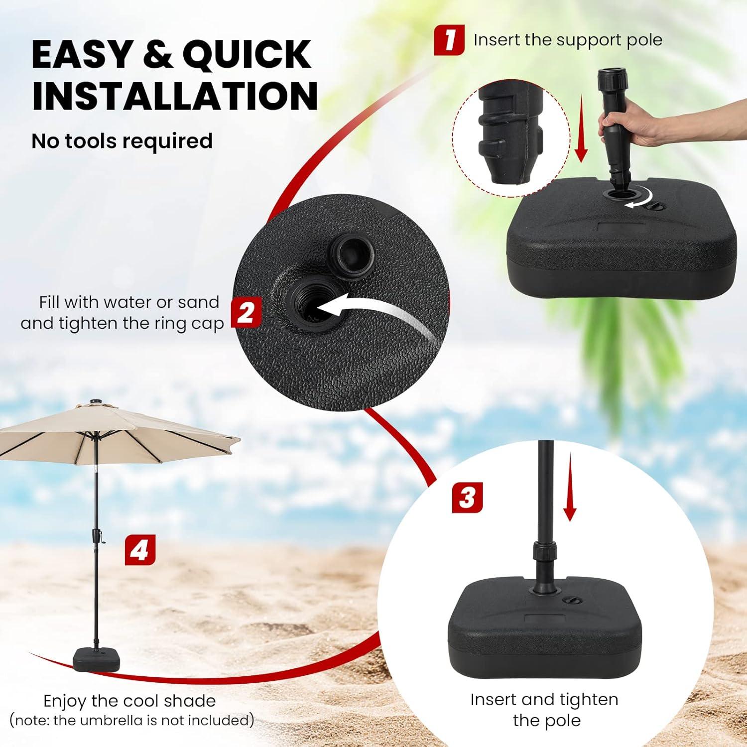 image:imageGiantex 75 lbs Fillable Umbrella Base Water Sand Filled Umbrella Stand with Builtin Handle for 15 Poles Heavy Duty HDPE Weighted Market Table Umbrella Holder for Yard Garden Patio 18 inch