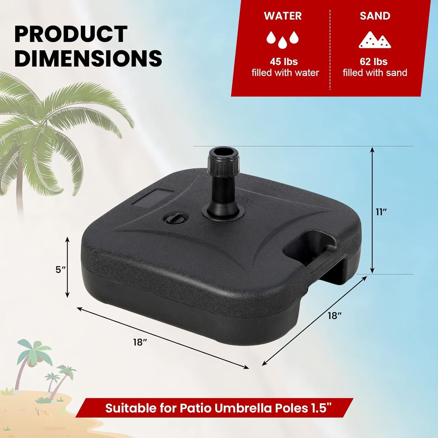 image:imageGiantex 75 lbs Fillable Umbrella Base Water Sand Filled Umbrella Stand with Builtin Handle for 15 Poles Heavy Duty HDPE Weighted Market Table Umbrella Holder for Yard Garden Patio 18 inch