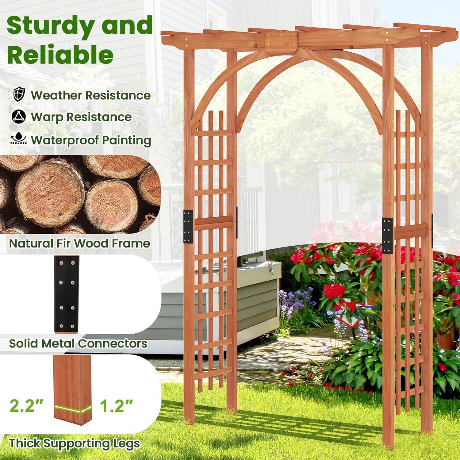 image:imageGiantex 7FT Wood Garden Arbor Trellis Wedding Arch for Outdoor Patio Birthday Bridal Party Prom Decoration Garden Trellis Pergola Arbor for Climbing Plant Rose VinesWalnut Brown