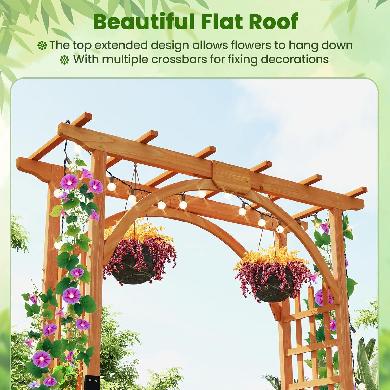 image:imageGiantex 7FT Wood Garden Arbor Trellis Wedding Arch for Outdoor Patio Birthday Bridal Party Prom Decoration Garden Trellis Pergola Arbor for Climbing Plant Rose VinesWalnut Brown