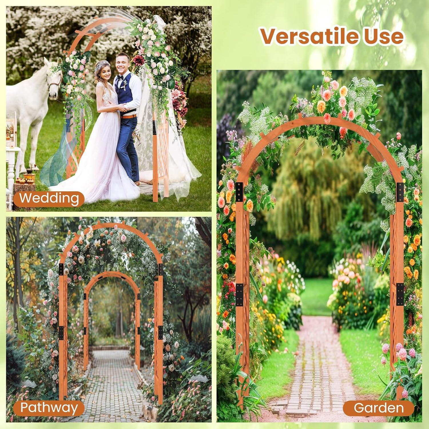 image:imageGiantex 7FT Wood Garden Arbor Trellis Wedding Arch for Outdoor Patio Birthday Bridal Party Prom Decoration Garden Trellis Pergola Arbor for Climbing Plant Rose VinesWalnut Brown