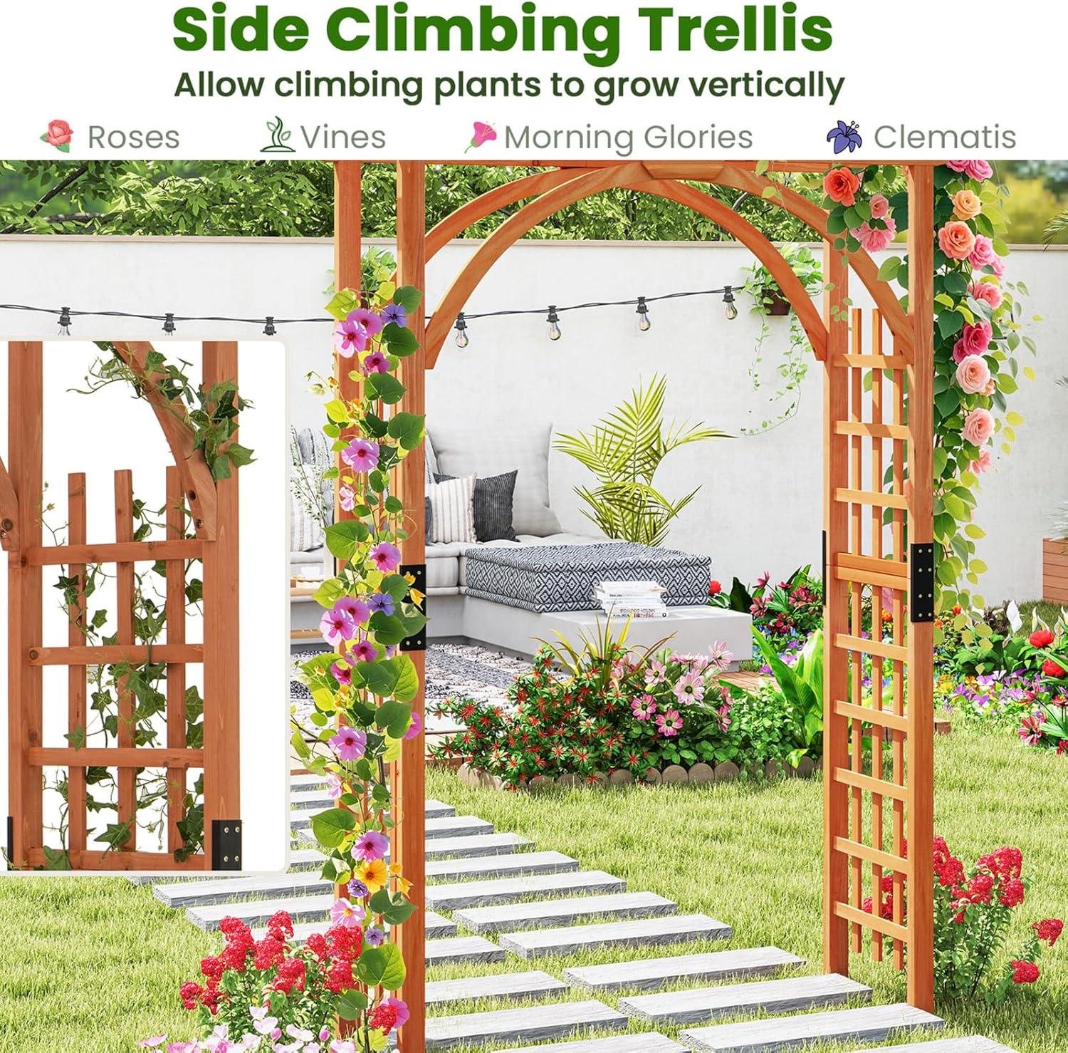 image:imageGiantex 7FT Wood Garden Arbor Trellis Wedding Arch for Outdoor Patio Birthday Bridal Party Prom Decoration Garden Trellis Pergola Arbor for Climbing Plant Rose VinesWalnut Brown