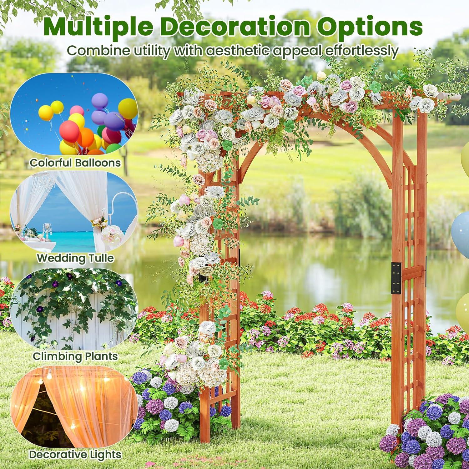 image:imageGiantex 7FT Wood Garden Arbor Trellis Wedding Arch for Outdoor Patio Birthday Bridal Party Prom Decoration Garden Trellis Pergola Arbor for Climbing Plant Rose VinesWalnut Brown
