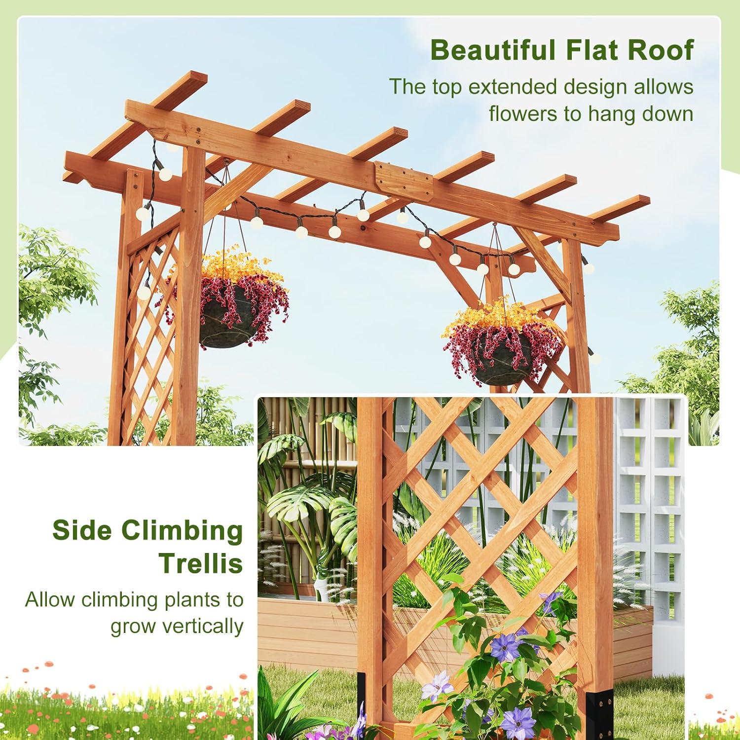 image:imageGiantex 7FT Wood Garden Arbor Trellis Wedding Arch for Outdoor Patio Birthday Bridal Party Prom Decoration Garden Trellis Pergola Arbor for Climbing Plant Rose VinesWalnut Brown