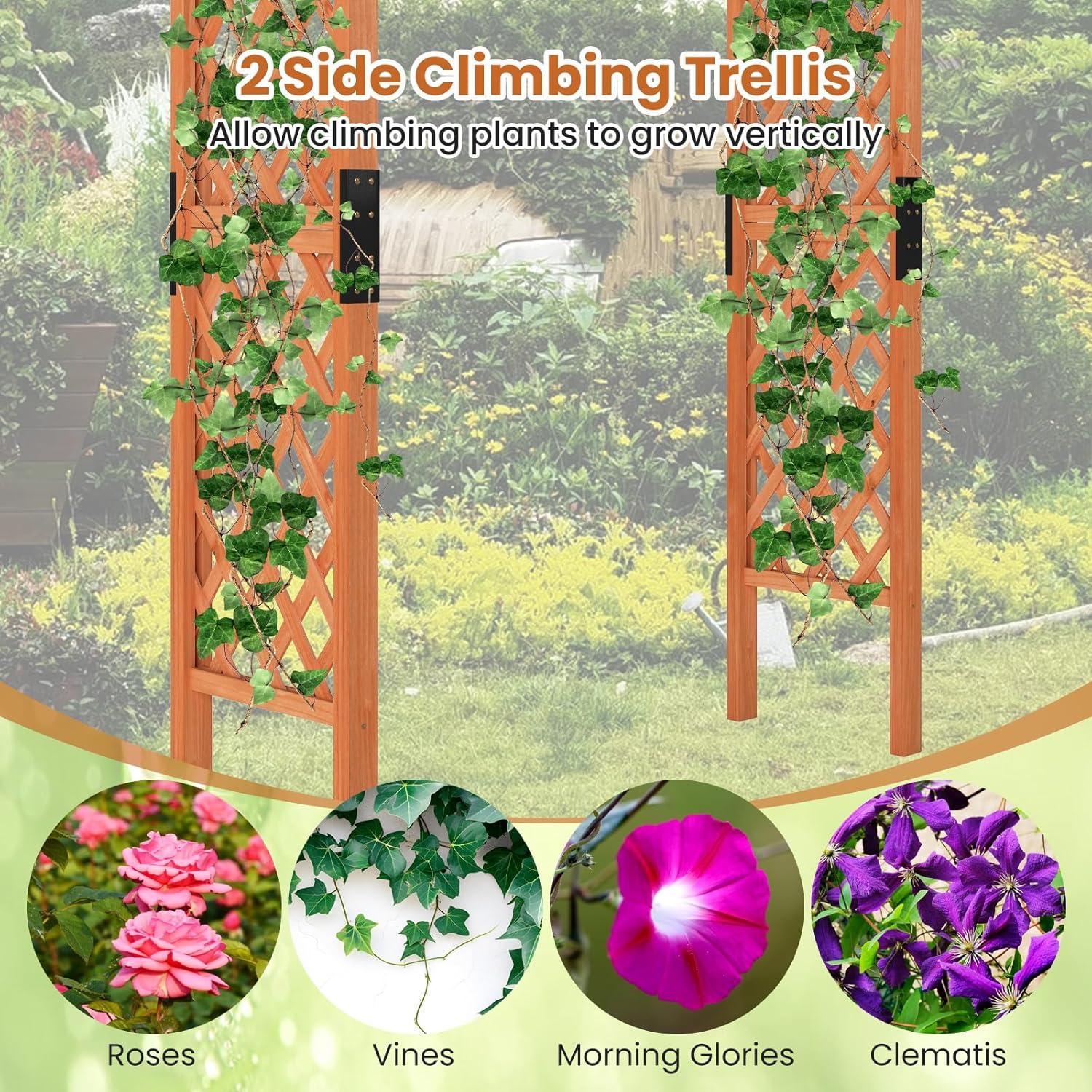 image:imageGiantex 7FT Wood Garden Arbor Trellis Wedding Arch for Outdoor Patio Birthday Bridal Party Prom Decoration Garden Trellis Pergola Arbor for Climbing Plant Rose VinesWalnut Brown