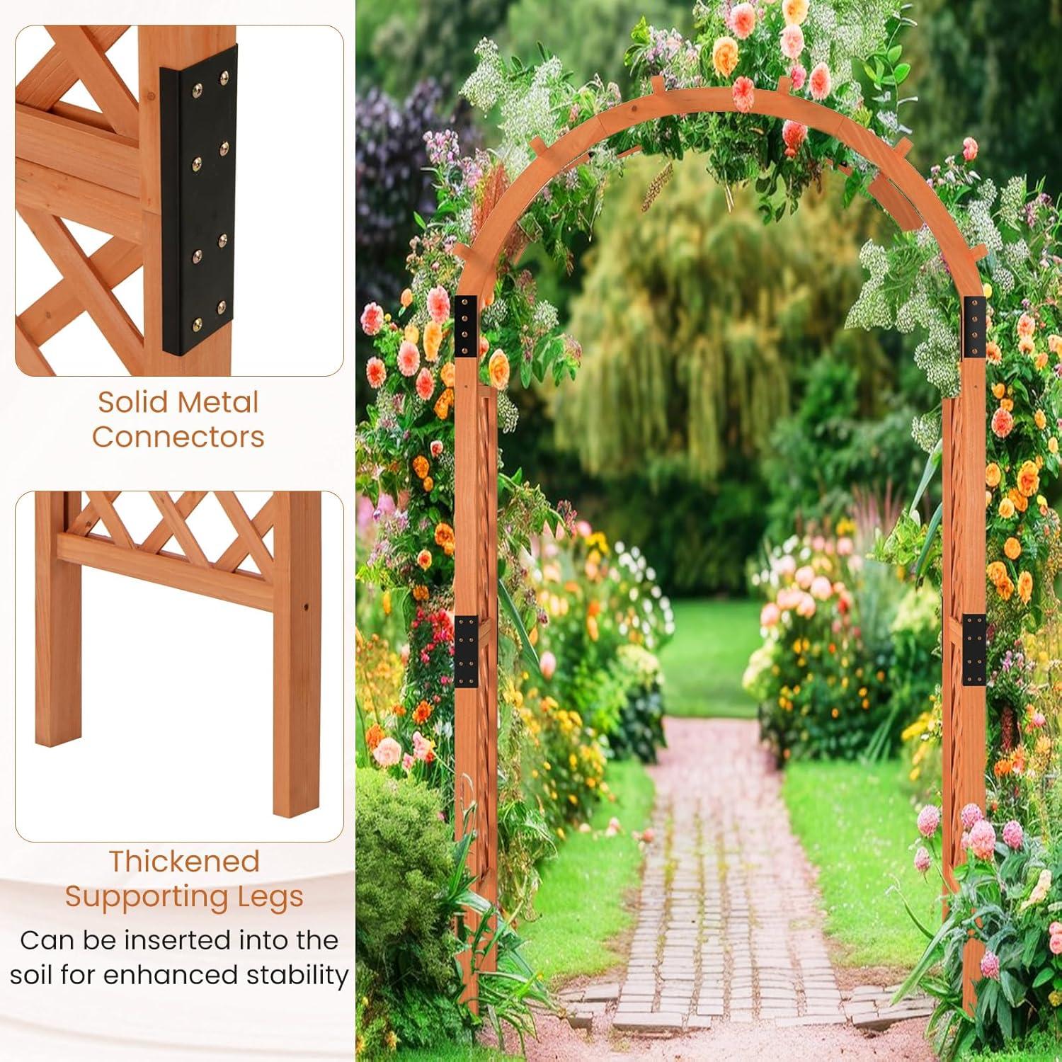 image:imageGiantex 7FT Wood Garden Arbor Trellis Wedding Arch for Outdoor Patio Birthday Bridal Party Prom Decoration Garden Trellis Pergola Arbor for Climbing Plant Rose VinesWalnut Brown