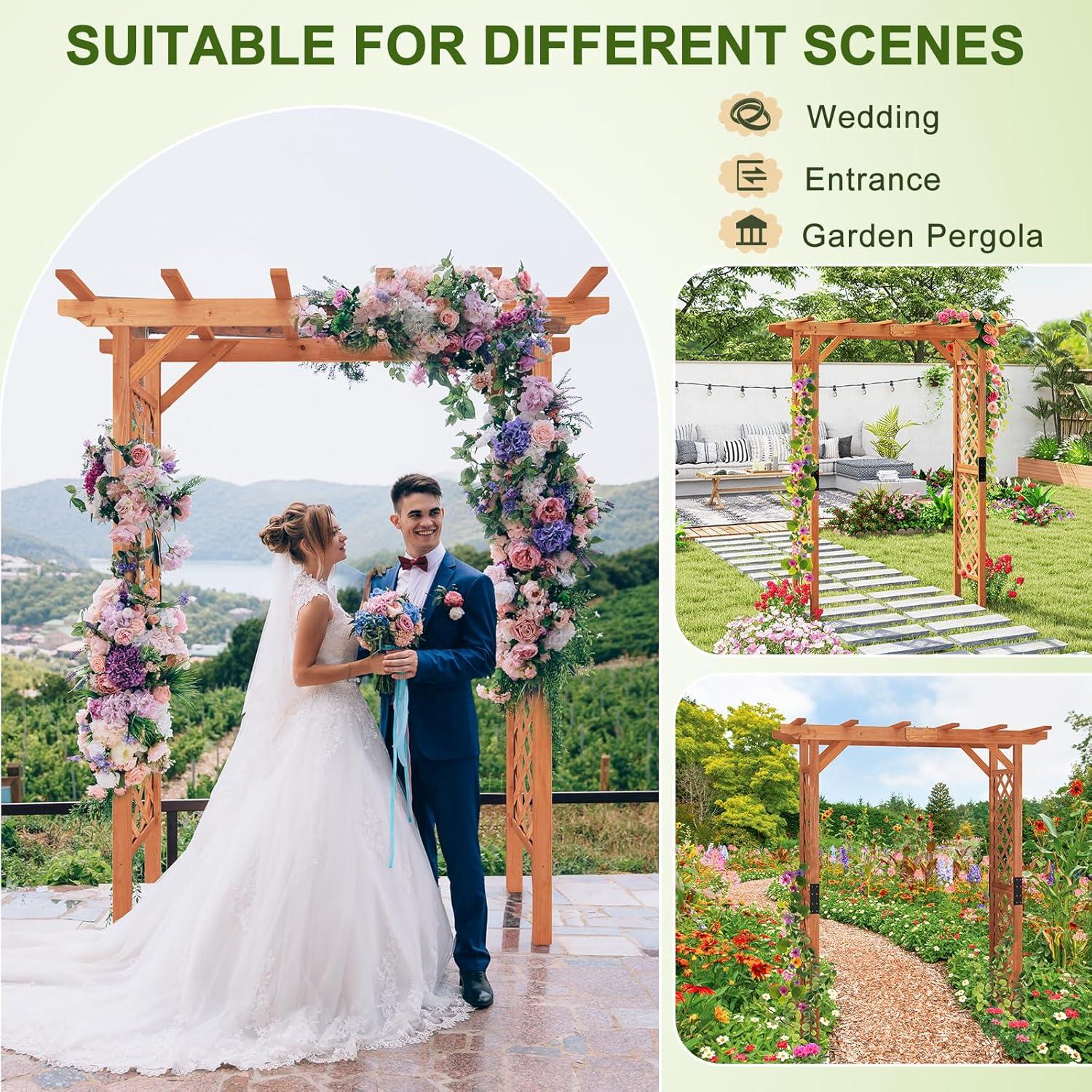 image:imageGiantex 7FT Wood Garden Arbor Trellis Wedding Arch for Outdoor Patio Birthday Bridal Party Prom Decoration Garden Trellis Pergola Arbor for Climbing Plant Rose VinesWalnut Brown