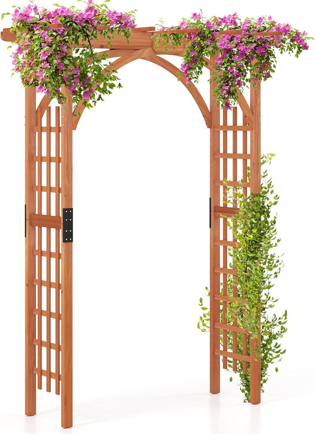 image:imageGiantex 7FT Wood Garden Arbor Trellis Wedding Arch for Outdoor Patio Birthday Bridal Party Prom Decoration Garden Trellis Pergola Arbor for Climbing Plant Rose VinesWalnut Brown