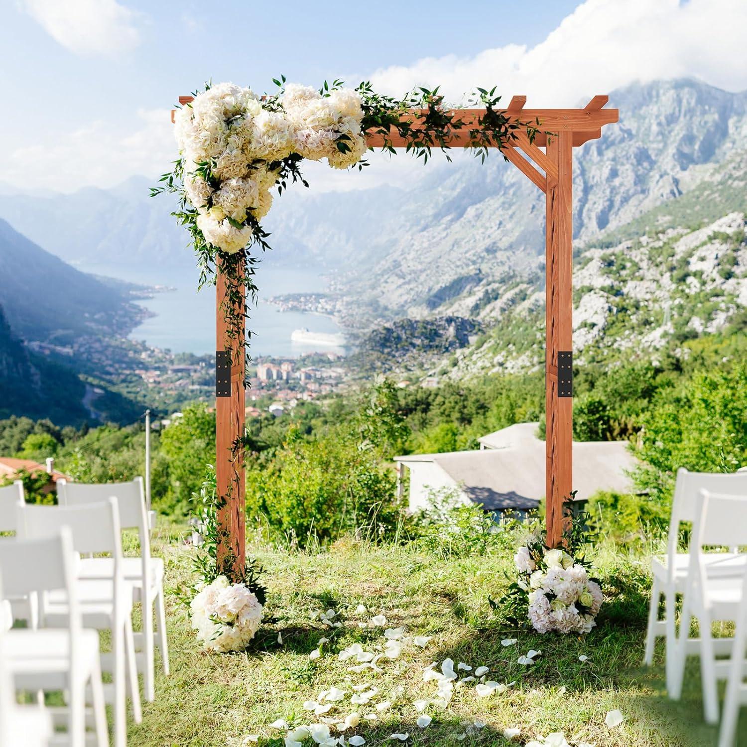 image:imageGiantex 7FT Wood Garden Arbor Trellis Wedding Arch for Outdoor Patio Birthday Bridal Party Prom Decoration Garden Trellis Pergola Arbor for Climbing Plant Rose VinesWalnut Brown