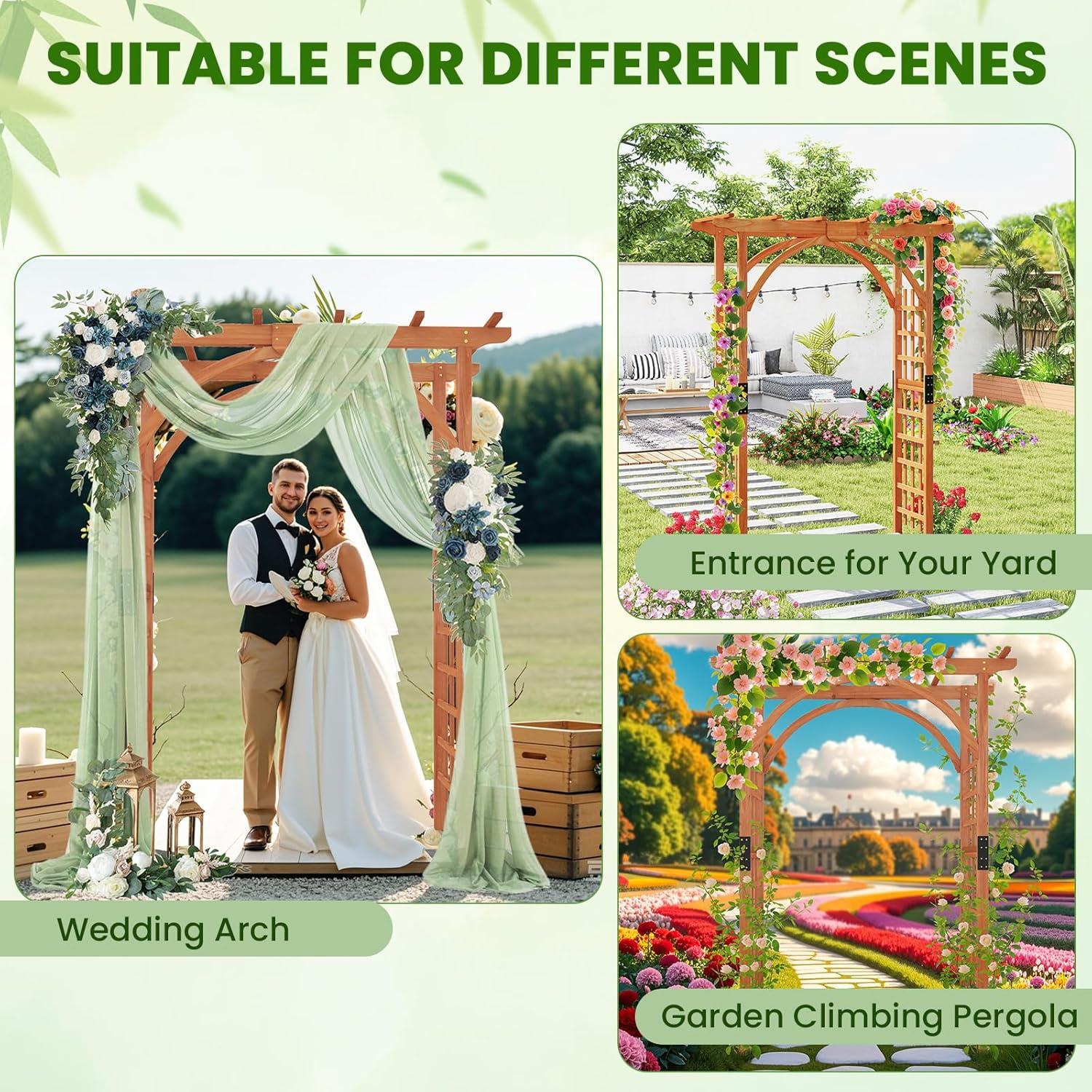 image:imageGiantex 7FT Wood Garden Arbor Trellis Wedding Arch for Outdoor Patio Birthday Bridal Party Prom Decoration Garden Trellis Pergola Arbor for Climbing Plant Rose VinesWalnut Brown