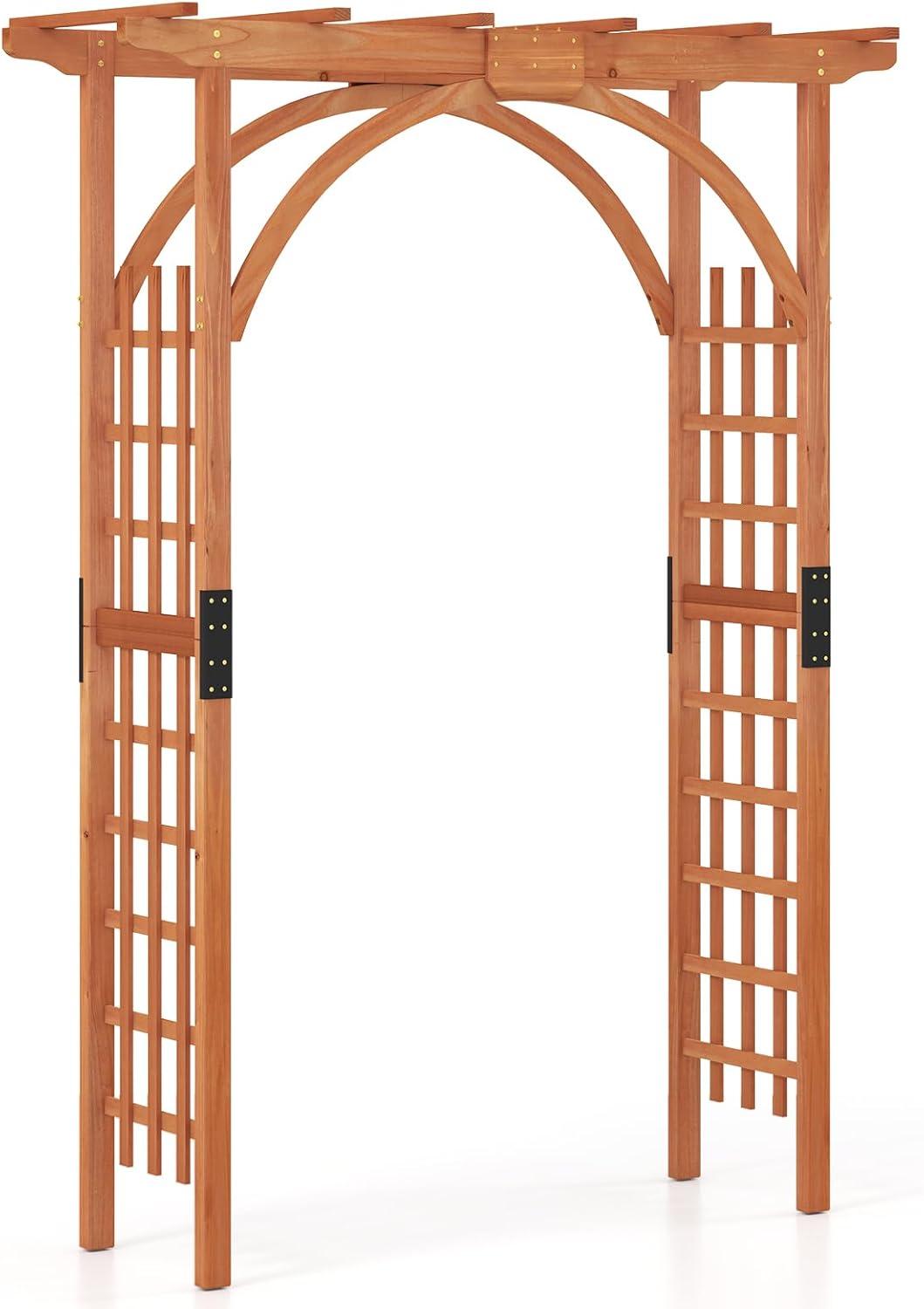 image:imageGiantex 7FT Wood Garden Arbor Trellis Wedding Arch for Outdoor Patio Birthday Bridal Party Prom Decoration Garden Trellis Pergola Arbor for Climbing Plant Rose VinesWalnut Brown