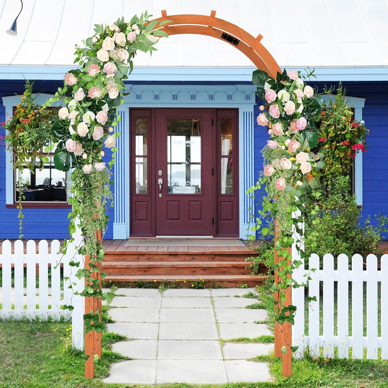 image:imageGiantex 7FT Wood Garden Arbor Trellis Wedding Arch for Outdoor Patio Birthday Bridal Party Prom Decoration Garden Trellis Pergola Arbor for Climbing Plant Rose VinesWalnut Brown