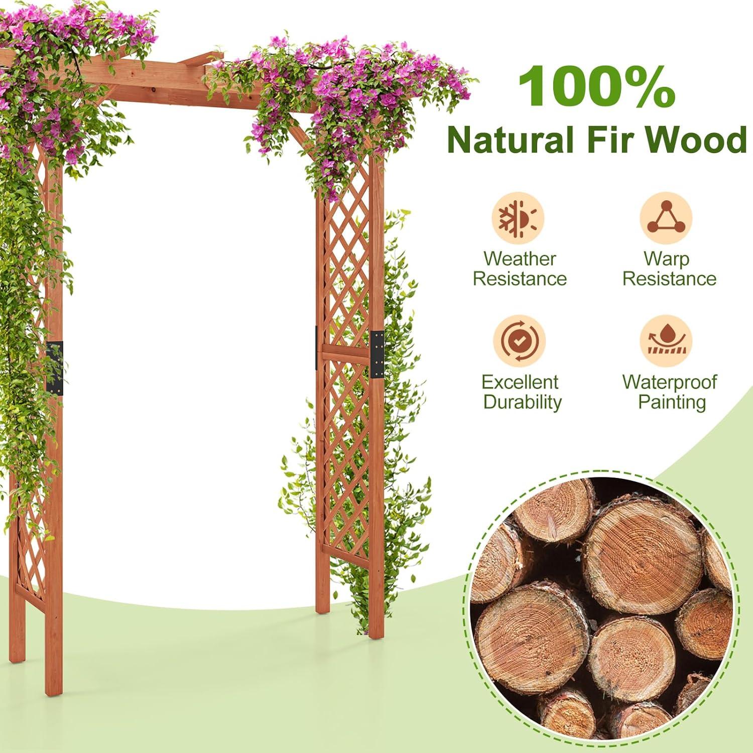 image:imageGiantex 7FT Wood Garden Arbor Trellis Wedding Arch for Outdoor Patio Birthday Bridal Party Prom Decoration Garden Trellis Pergola Arbor for Climbing Plant Rose VinesWalnut Brown