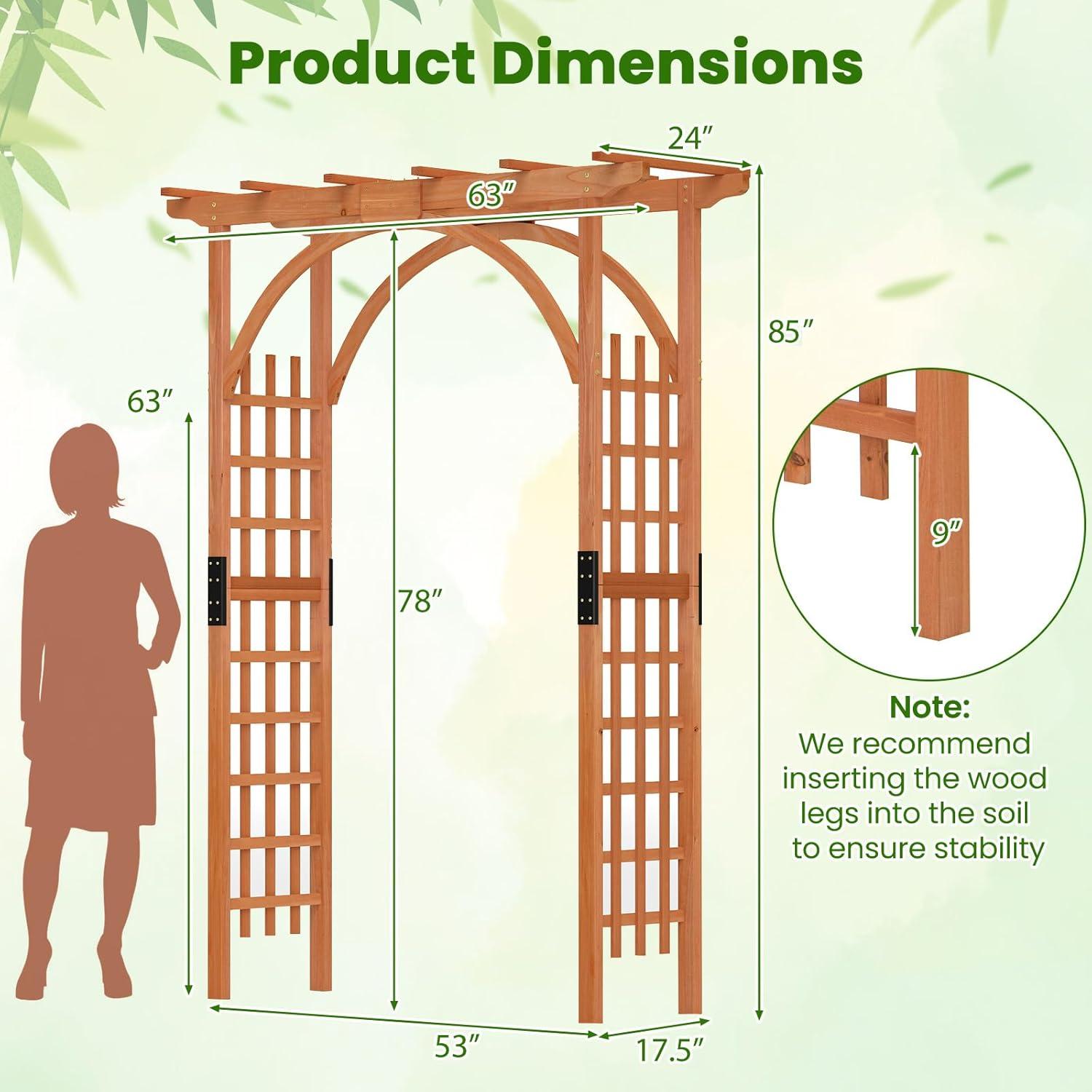 image:imageGiantex 7FT Wood Garden Arbor Trellis Wedding Arch for Outdoor Patio Birthday Bridal Party Prom Decoration Garden Trellis Pergola Arbor for Climbing Plant Rose VinesWalnut Brown
