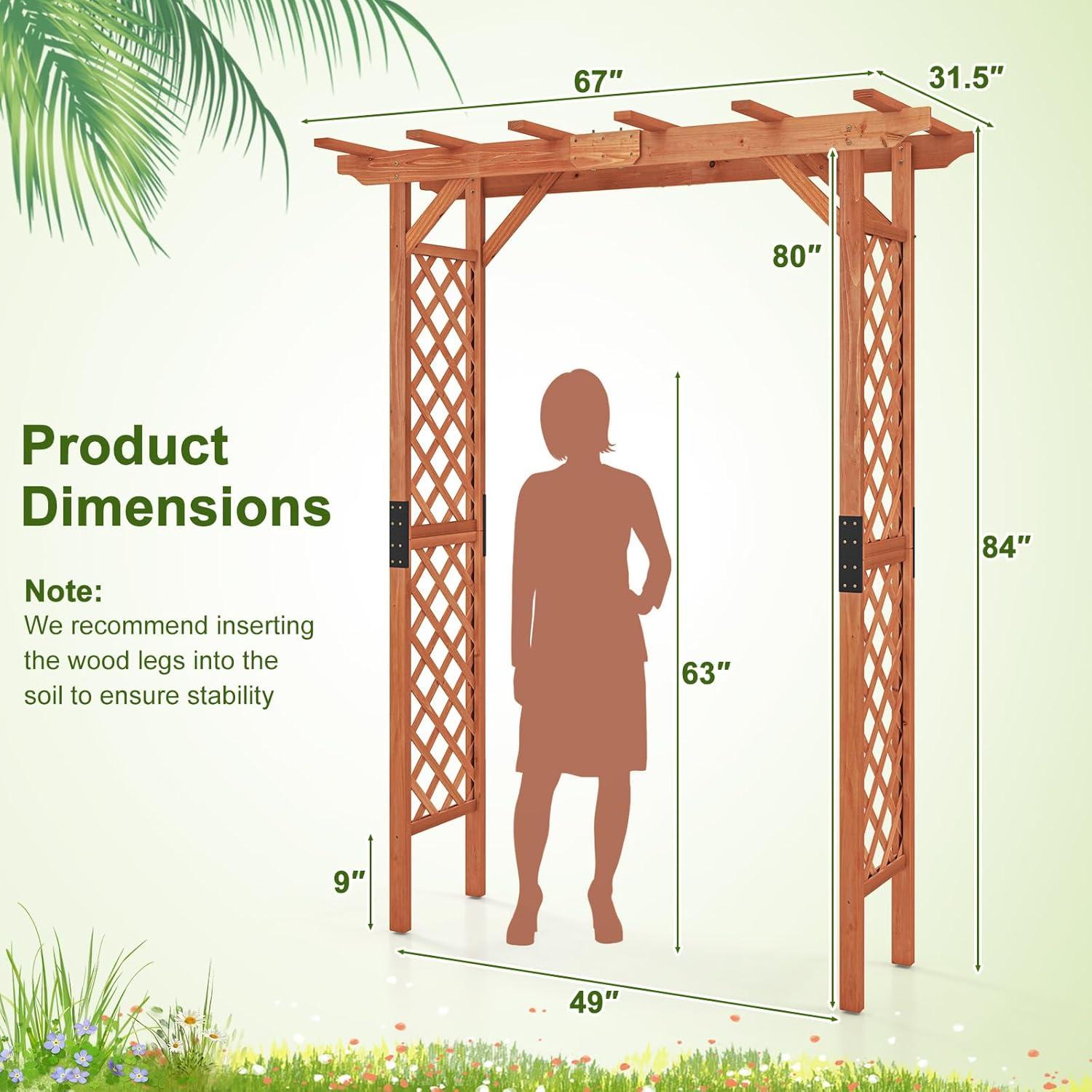 image:imageGiantex 7FT Wood Garden Arbor Trellis Wedding Arch for Outdoor Patio Birthday Bridal Party Prom Decoration Garden Trellis Pergola Arbor for Climbing Plant Rose VinesWalnut Brown