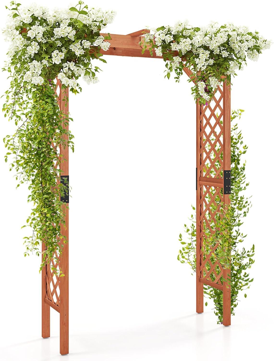 image:imageGiantex 7FT Wood Garden Arbor Trellis Wedding Arch for Outdoor Patio Birthday Bridal Party Prom Decoration Garden Trellis Pergola Arbor for Climbing Plant Rose VinesWalnut Brown