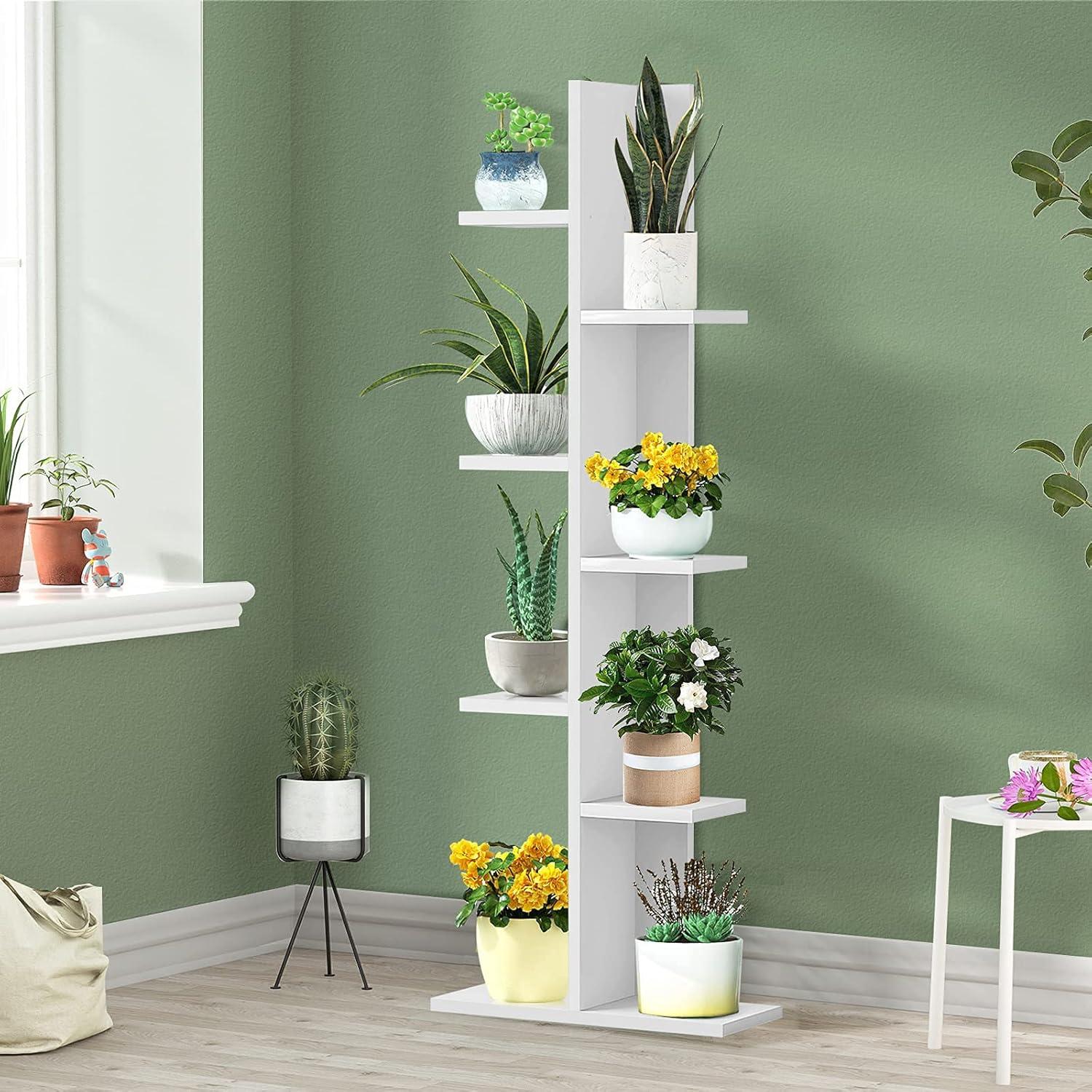 image:imageGiantex 7Tier Bookshelf Multipurpose Storage Shelf SpaceSaving Bookcase Wood Display Shelf Stand for Books Photos Artwork Pot Plant Storage Holder Rack w 8 Open WellArranged Shelves WhiteWhite