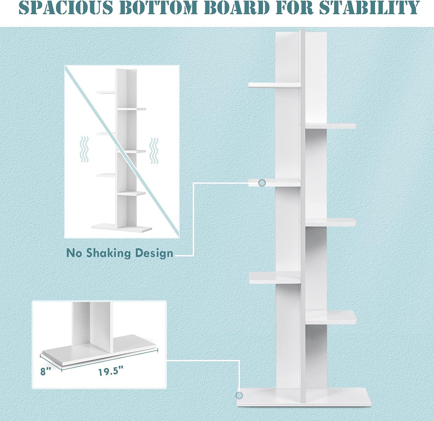 image:imageGiantex 7Tier Bookshelf Multipurpose Storage Shelf SpaceSaving Bookcase Wood Display Shelf Stand for Books Photos Artwork Pot Plant Storage Holder Rack w 8 Open WellArranged Shelves WhiteWhite