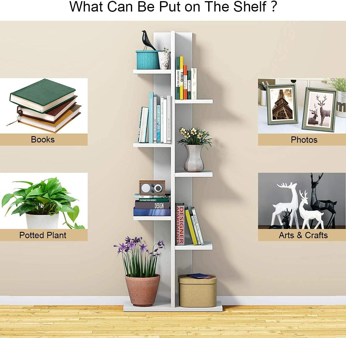 image:imageGiantex 7Tier Bookshelf Multipurpose Storage Shelf SpaceSaving Bookcase Wood Display Shelf Stand for Books Photos Artwork Pot Plant Storage Holder Rack w 8 Open WellArranged Shelves WhiteWhite