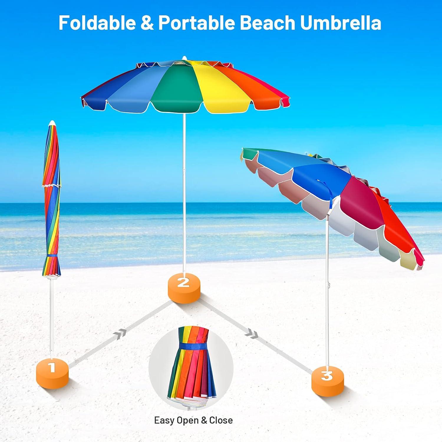 image:imageGiantex 8 Ft Beach Umbrella Patio Sunshade Umbrella with Sand Anchor amp Tilt Mechanism 16 Fiberglass Ribs AirVent Design Portable Sun Shelter Suitable for Seaside Backyard Poolside Market EntranceRainbow
