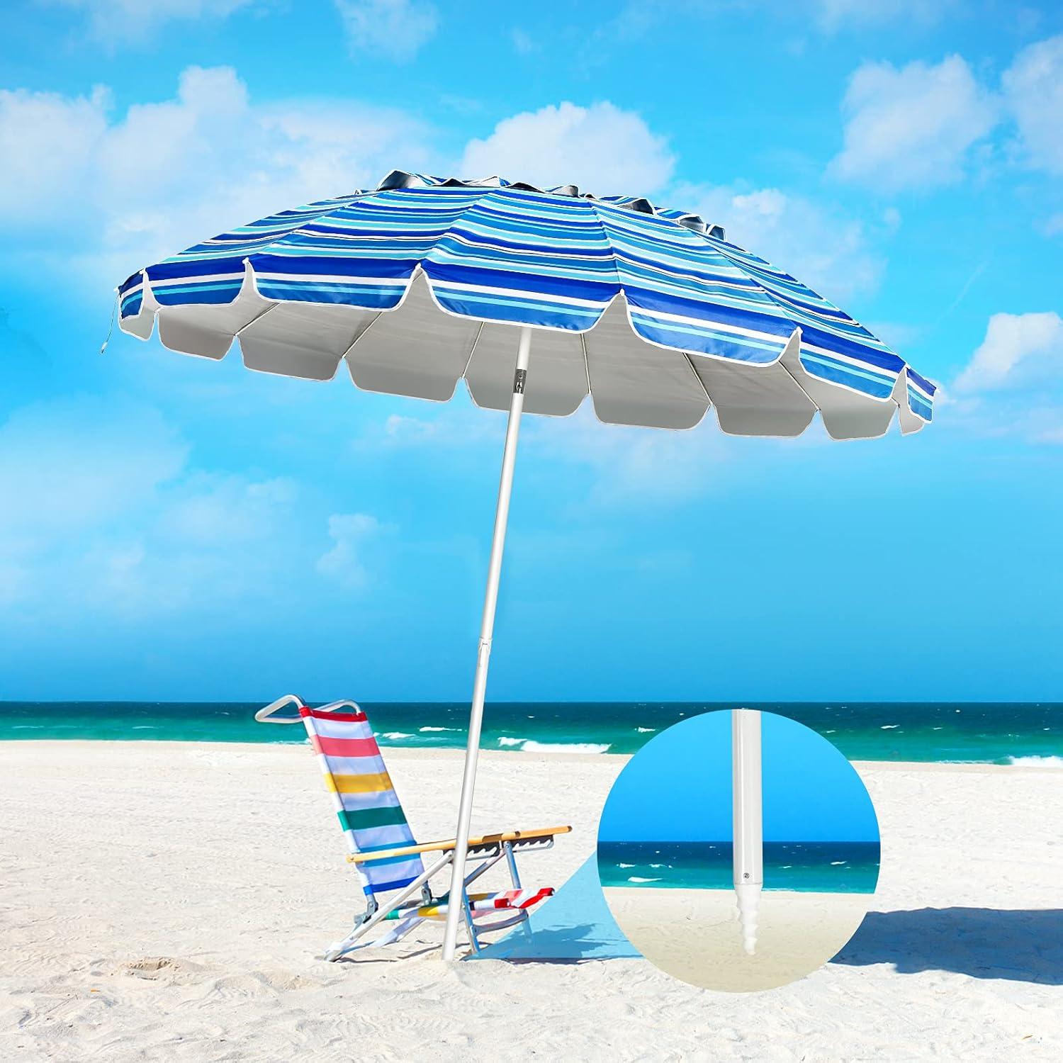 image:imageGiantex 8 Ft Beach Umbrella Patio Sunshade Umbrella with Sand Anchor amp Tilt Mechanism 16 Fiberglass Ribs AirVent Design Portable Sun Shelter Suitable for Seaside Backyard Poolside Market EntranceNavy