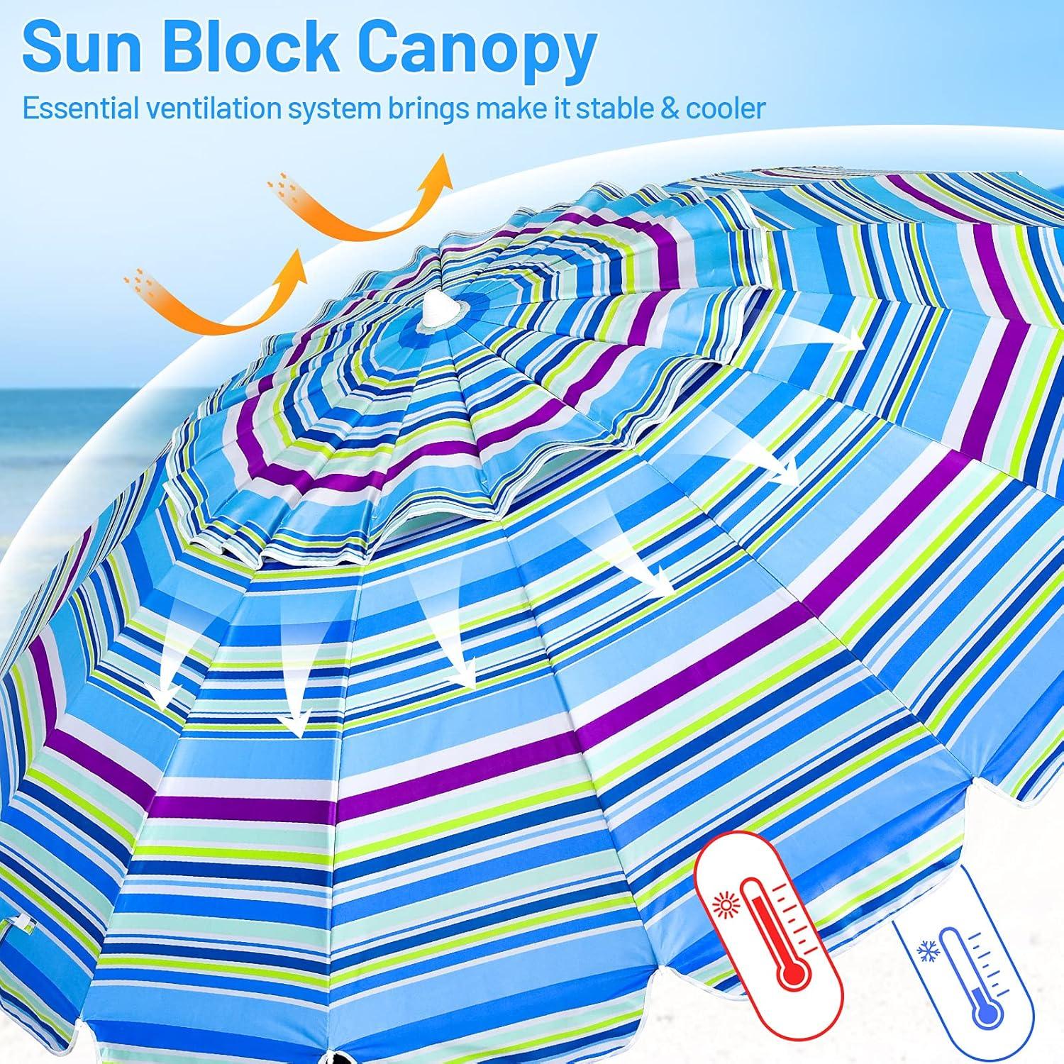 image:imageGiantex 8 Ft Beach Umbrella Patio Sunshade Umbrella with Sand Anchor amp Tilt Mechanism 16 Fiberglass Ribs AirVent Design Portable Sun Shelter Suitable for Seaside Backyard Poolside Market EntranceBlue