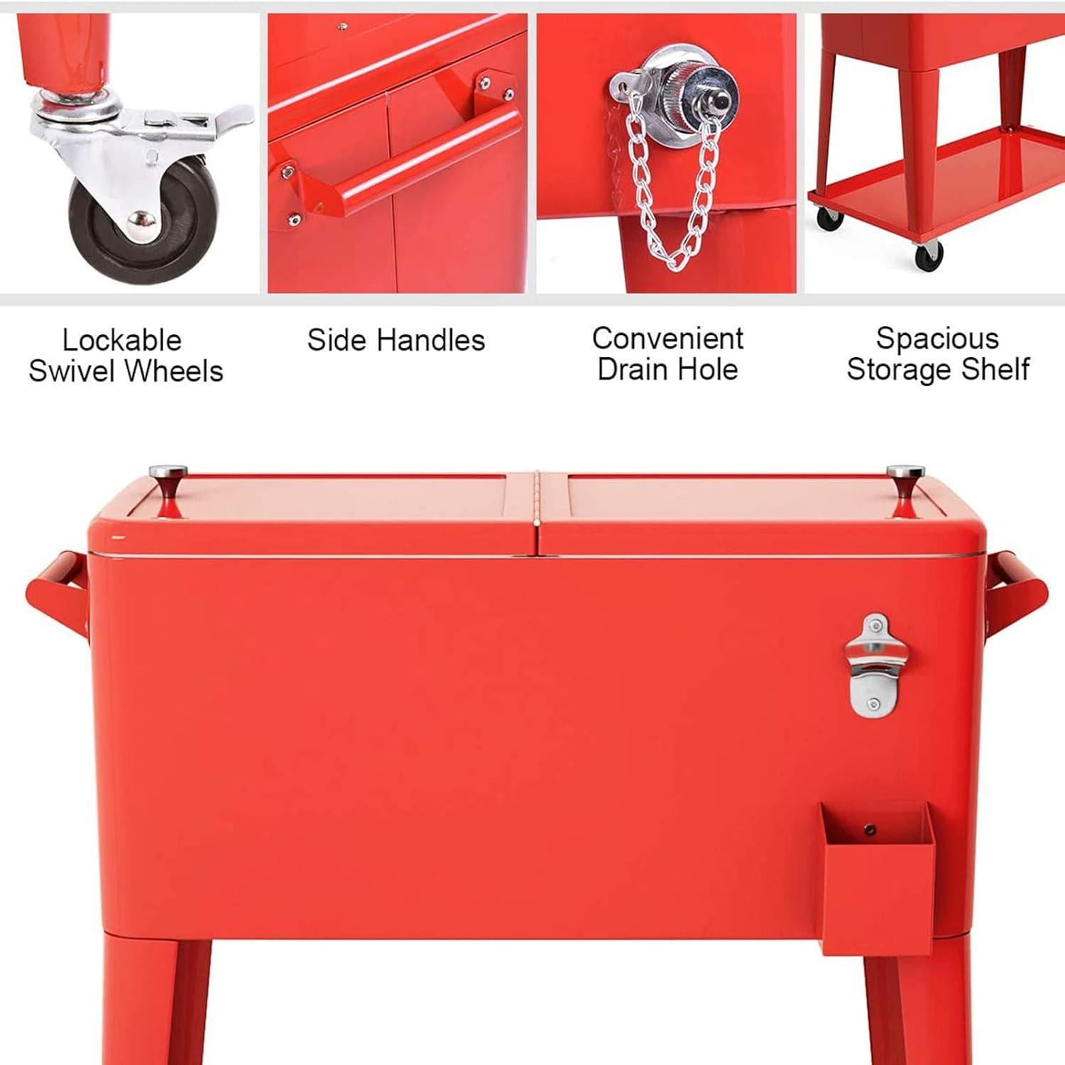 image:imageGiantex 80 Quart Rolling Patio Cooler Cart with Bottom Storage Shelf amp Drain Outdoor Ice Chest with Lockable Wheels Bottle Opener amp Cap Catcher for Party Poolside Backyard BBQRed