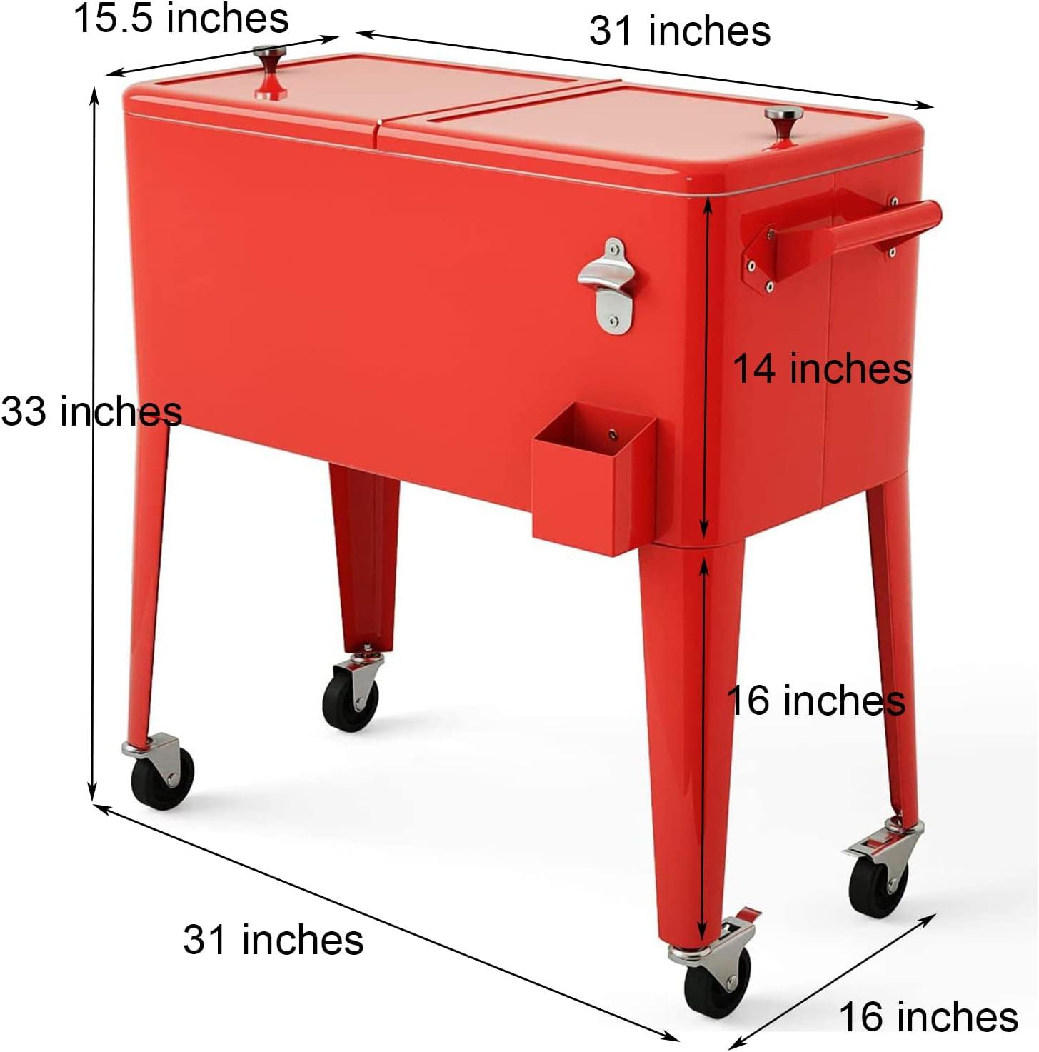 image:imageGiantex 80 Quart Rolling Patio Cooler Cart with Bottom Storage Shelf amp Drain Outdoor Ice Chest with Lockable Wheels Bottle Opener amp Cap Catcher for Party Poolside Backyard BBQRed