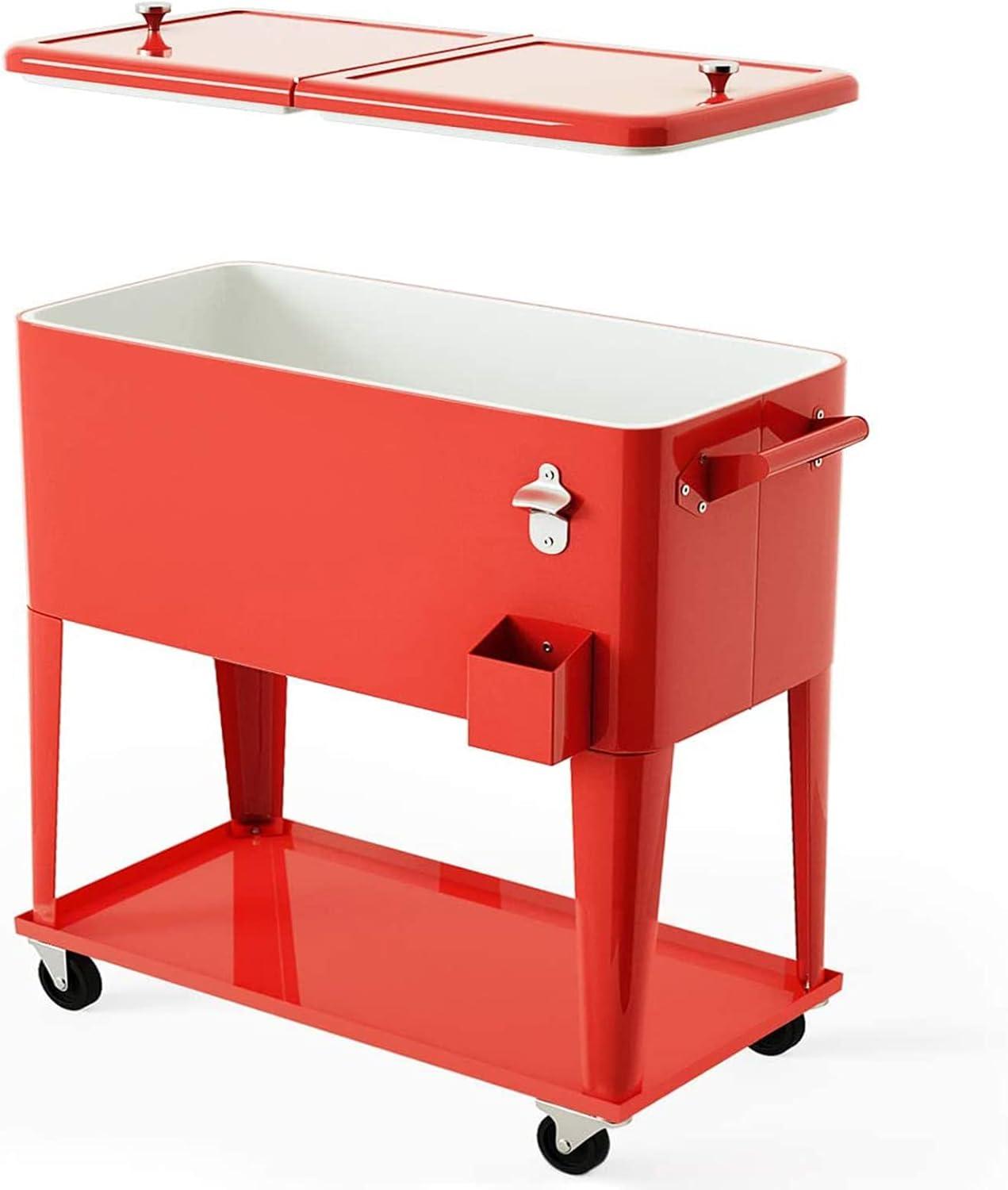 image:imageGiantex 80 Quart Rolling Patio Cooler Cart with Bottom Storage Shelf amp Drain Outdoor Ice Chest with Lockable Wheels Bottle Opener amp Cap Catcher for Party Poolside Backyard BBQRed
