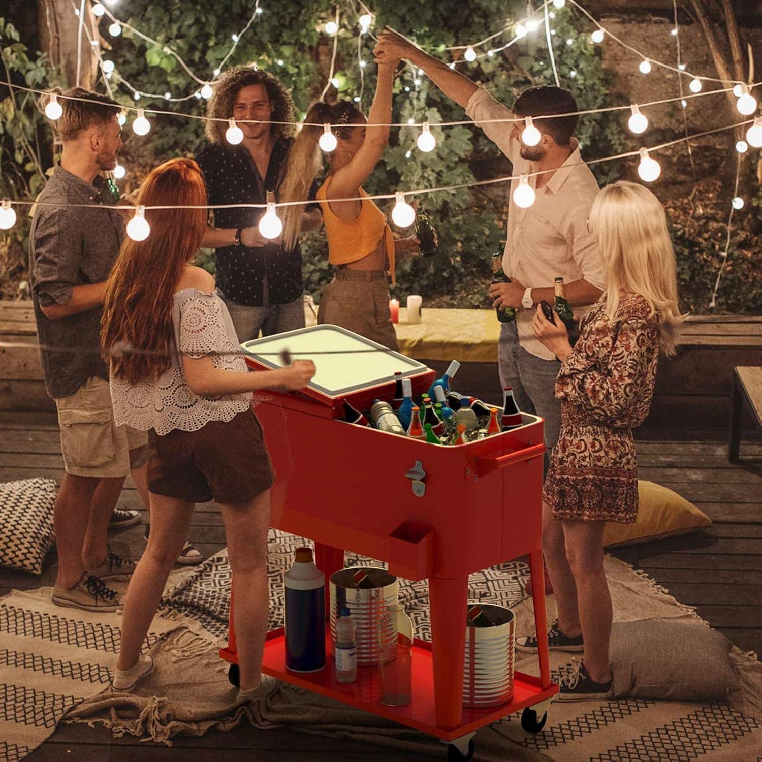 image:imageGiantex 80 Quart Rolling Patio Cooler Cart with Bottom Storage Shelf amp Drain Outdoor Ice Chest with Lockable Wheels Bottle Opener amp Cap Catcher for Party Poolside Backyard BBQRed