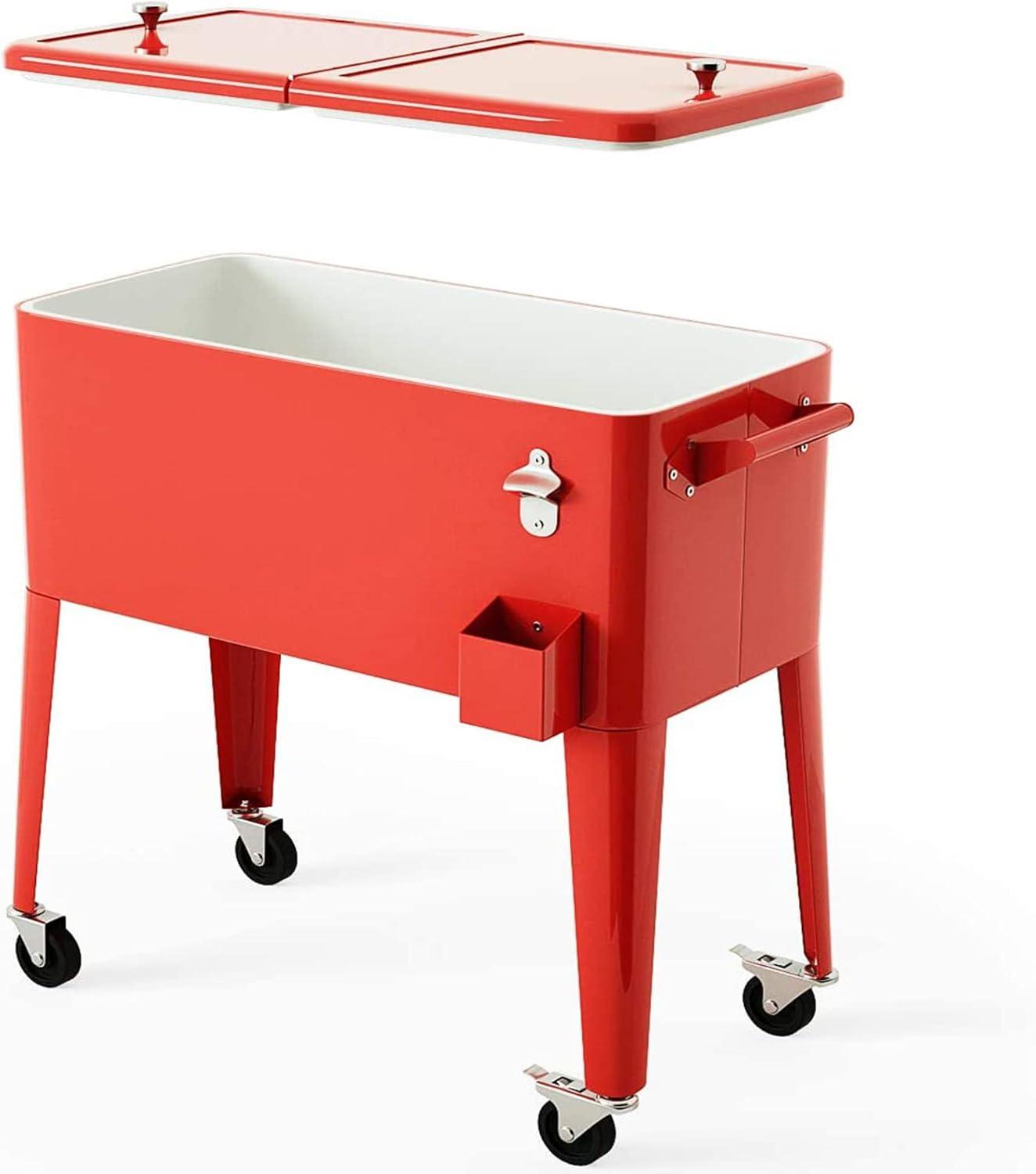 image:imageGiantex 80 Quart Rolling Patio Cooler Cart with Bottom Storage Shelf amp Drain Outdoor Ice Chest with Lockable Wheels Bottle Opener amp Cap Catcher for Party Poolside Backyard BBQRed