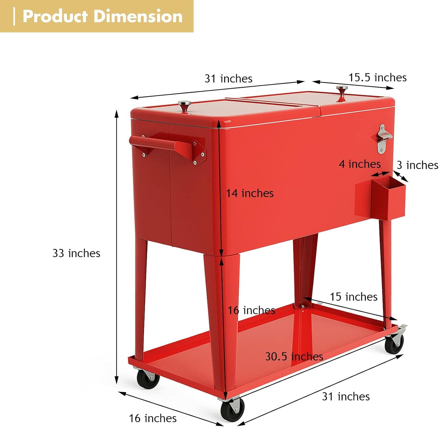 image:imageGiantex 80 Quart Rolling Patio Cooler Cart with Bottom Storage Shelf amp Drain Outdoor Ice Chest with Lockable Wheels Bottle Opener amp Cap Catcher for Party Poolside Backyard BBQRed