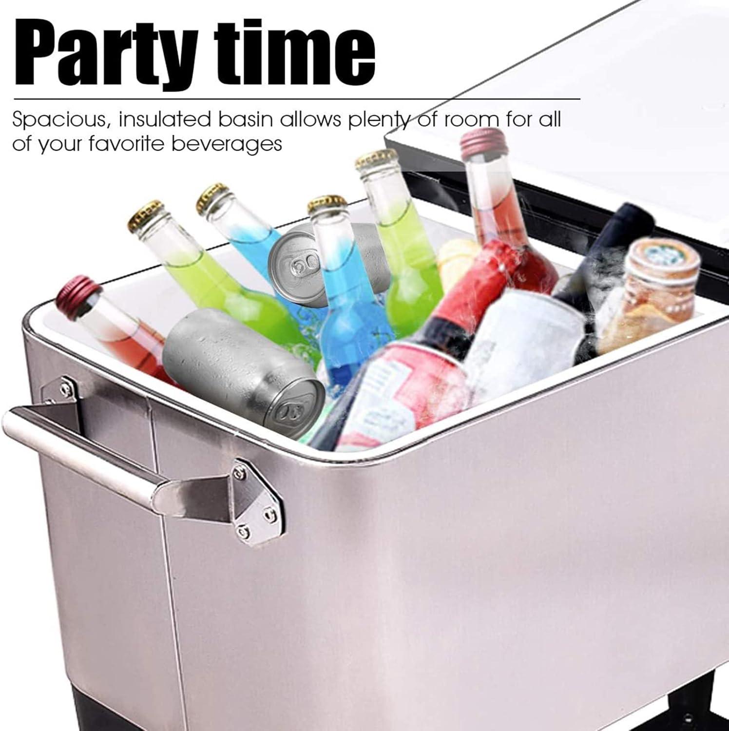 image:imageGiantex 80 Quart Rolling Patio Cooler Cart with Bottom Storage Shelf amp Drain Outdoor Ice Chest with Lockable Wheels Bottle Opener amp Cap Catcher for Party Poolside Backyard BBQSilver Black
