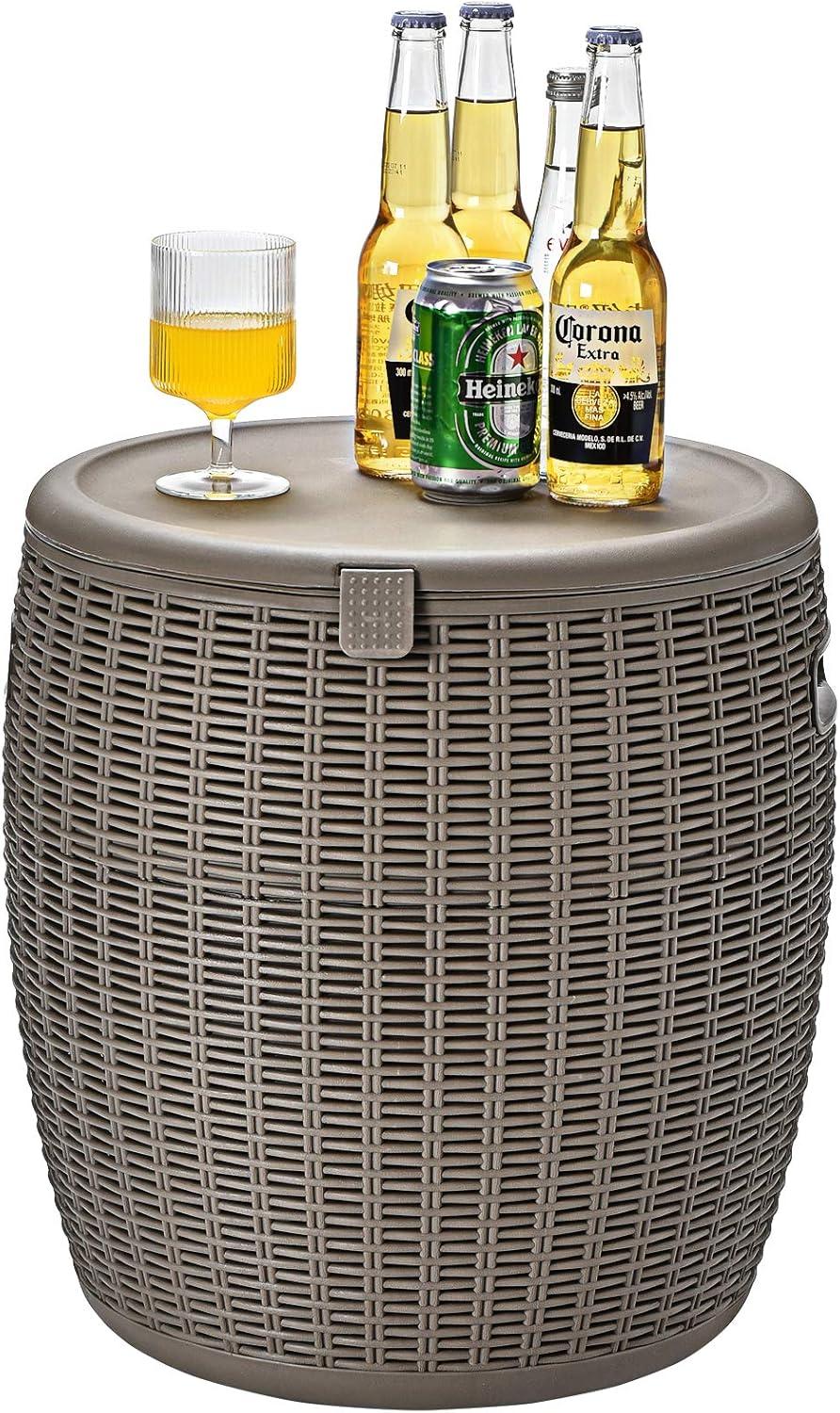 image:imageGiantex 95 Gallon Ice Cooler Wicker Round Ice Chest Outdoor Beer Wine Ice Bucket Top Lid Side Handles Drainage Plug Weatherresistant Patio Cool Bar Table for Cocktail Party Poolside DeckTaupe