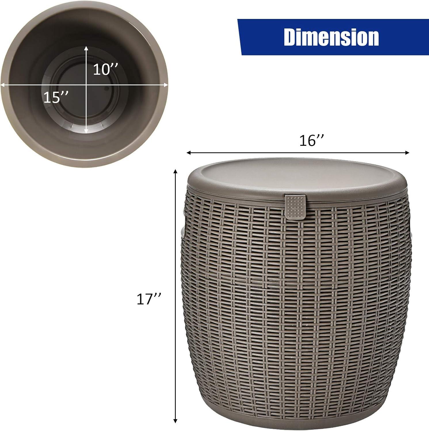 image:imageGiantex 95 Gallon Ice Cooler Wicker Round Ice Chest Outdoor Beer Wine Ice Bucket Top Lid Side Handles Drainage Plug Weatherresistant Patio Cool Bar Table for Cocktail Party Poolside DeckTaupe
