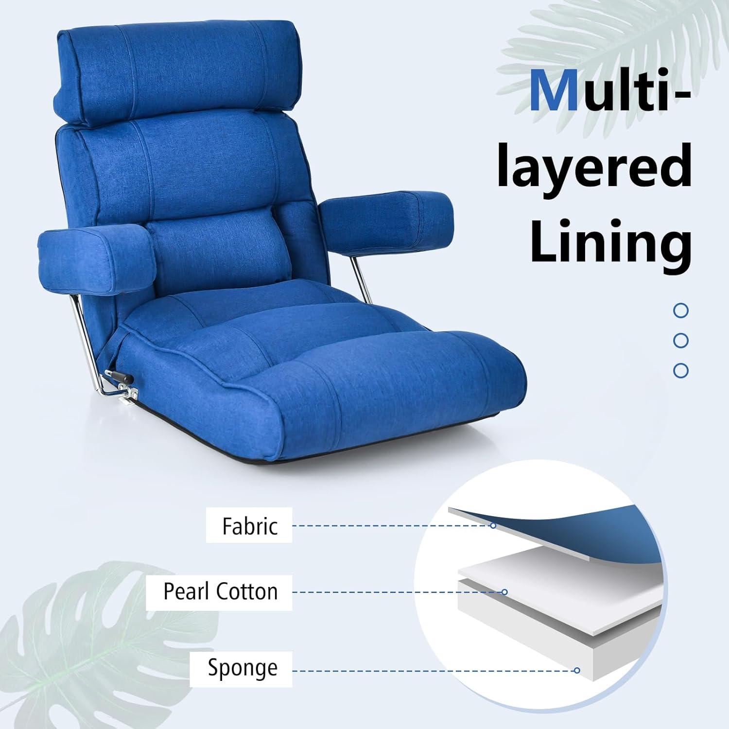 image:imageGiantex Adjustable Folding Sofa Chair Lazy Floor Chair with Infinitely Adjustable Backrest Extendable Armrest amp Seat Couch Recliner for Meditation Reading Gaming Floor Chairs for Adults GrayBlue