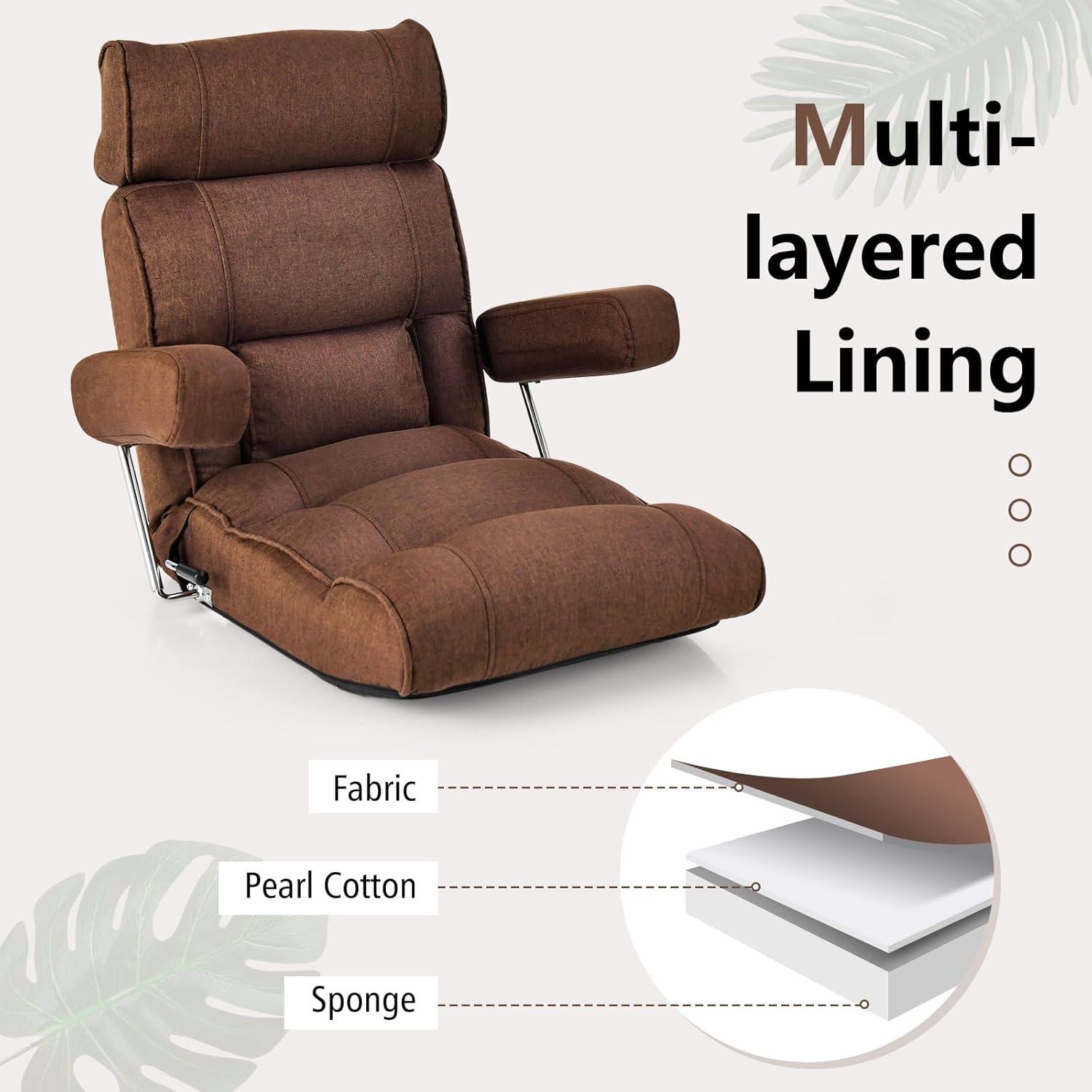 image:imageGiantex Adjustable Folding Sofa Chair Lazy Floor Chair with Infinitely Adjustable Backrest Extendable Armrest amp Seat Couch Recliner for Meditation Reading Gaming Floor Chairs for Adults GrayBrown