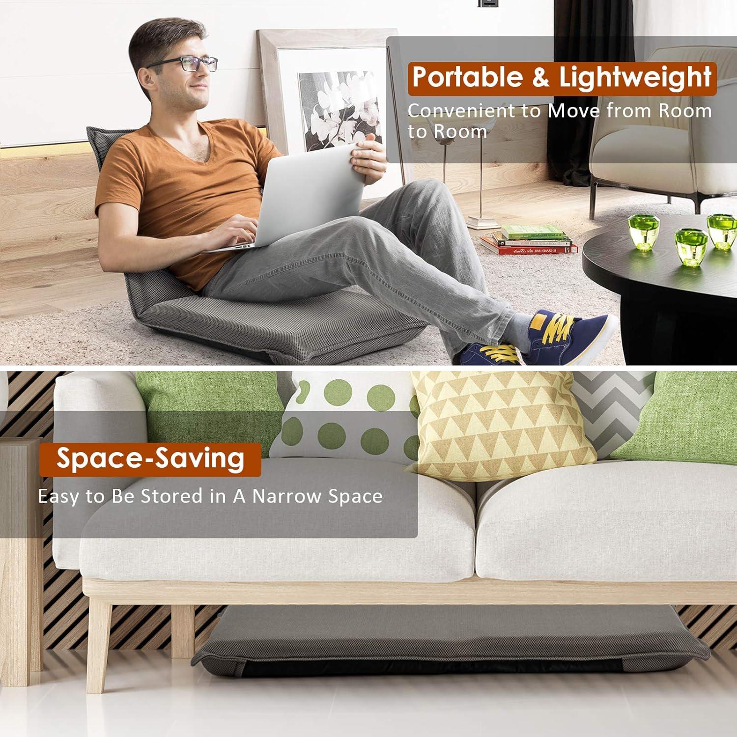 image:imageGiantex Adjustable Mesh Floor Sofa Chair 6Position MultiAngle Padded Floor Chair Cushioned Back Support Versatile Video Game Chairs for Meditation Seminars Reading TV Watching or GamingGrey