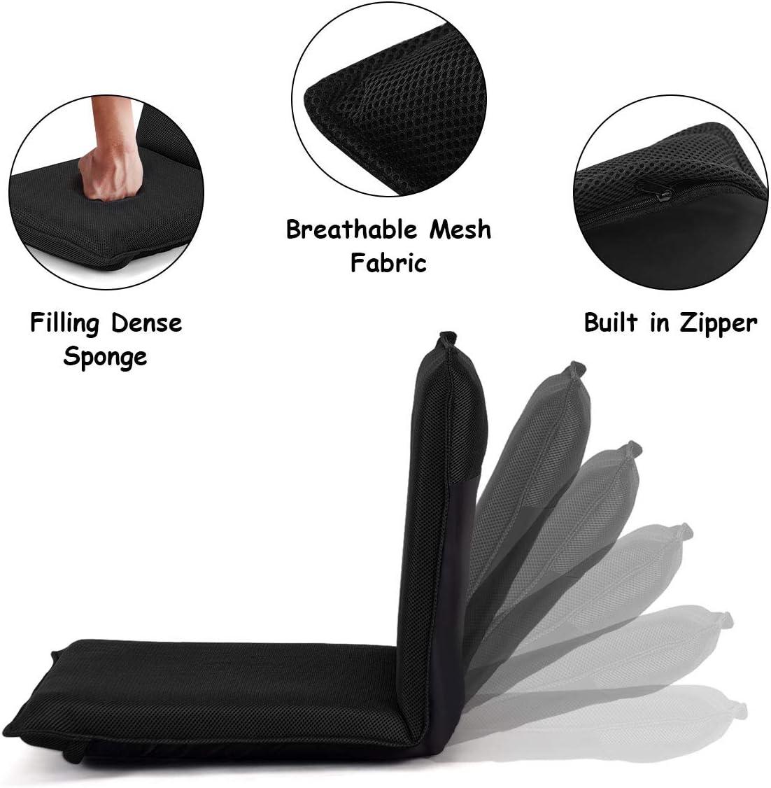 image:imageGiantex Adjustable Mesh Floor Sofa Chair 6Position MultiAngle Padded Floor Chair Cushioned Back Support Versatile Video Game Chairs for Meditation Seminars Reading TV Watching or GamingBlack