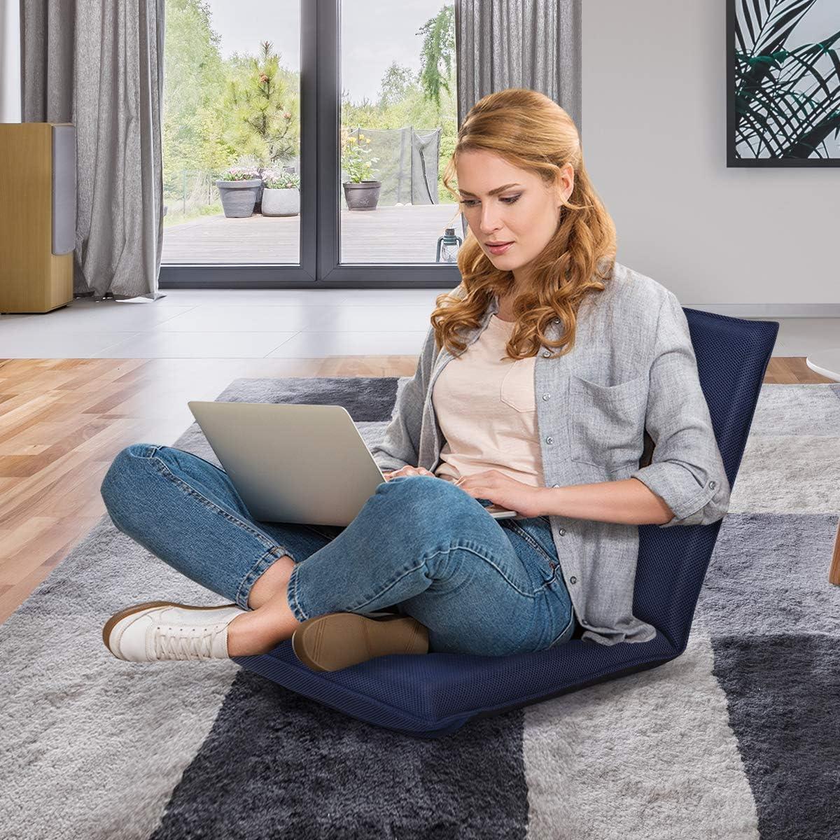 image:imageGiantex Adjustable Mesh Floor Sofa Chair 6Position MultiAngle Padded Floor Chair Cushioned Back Support Versatile Video Game Chairs for Meditation Seminars Reading TV Watching or GamingNavy