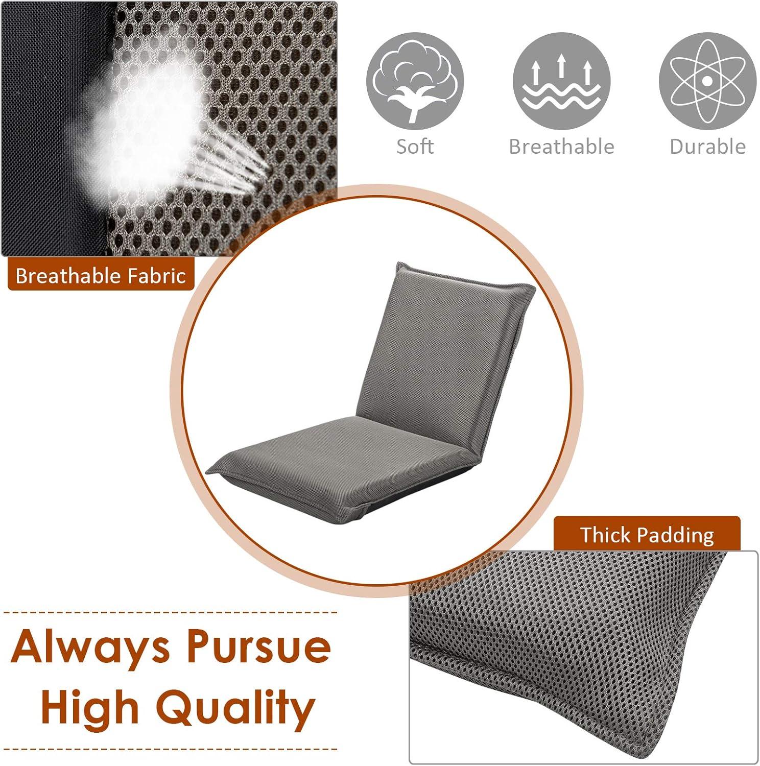 image:imageGiantex Adjustable Mesh Floor Sofa Chair 6Position MultiAngle Padded Floor Chair Cushioned Back Support Versatile Video Game Chairs for Meditation Seminars Reading TV Watching or GamingGrey