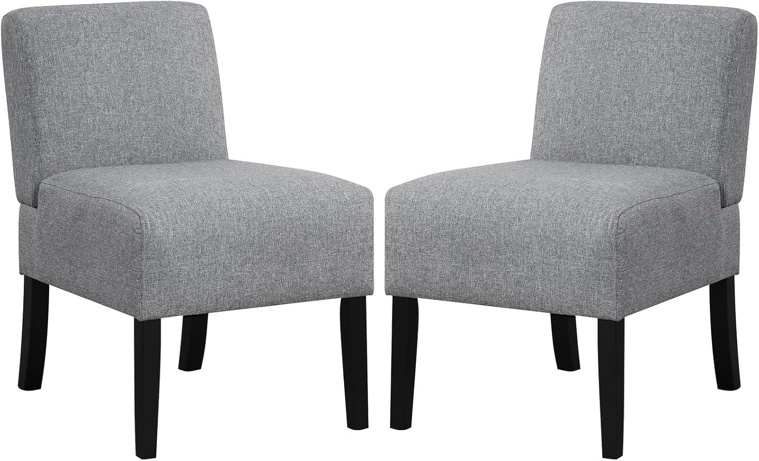 image:imageGiantex Armless Accent Chair Set of 2 Upholstered Living Room Chair with Rubber Wood Legs Modern Slipper Side Chair Reading Chair for Living Room Bedroom Waiting Room Office Small Spaces GreyGrey