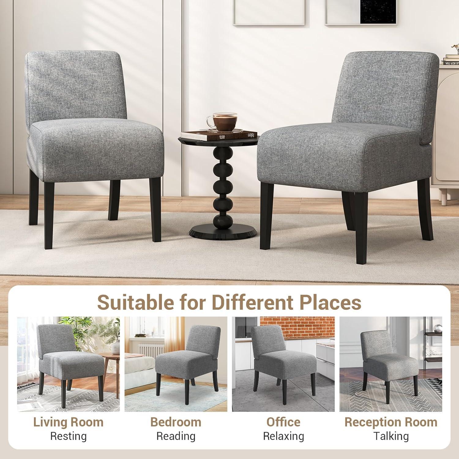 image:imageGiantex Armless Accent Chair Upholstered Living Room Chair with Rubber Wood Legs Modern Slipper Side Chair Reading Chair for Living Room Bedroom Waiting Room Office Small Spaces GreyGrey