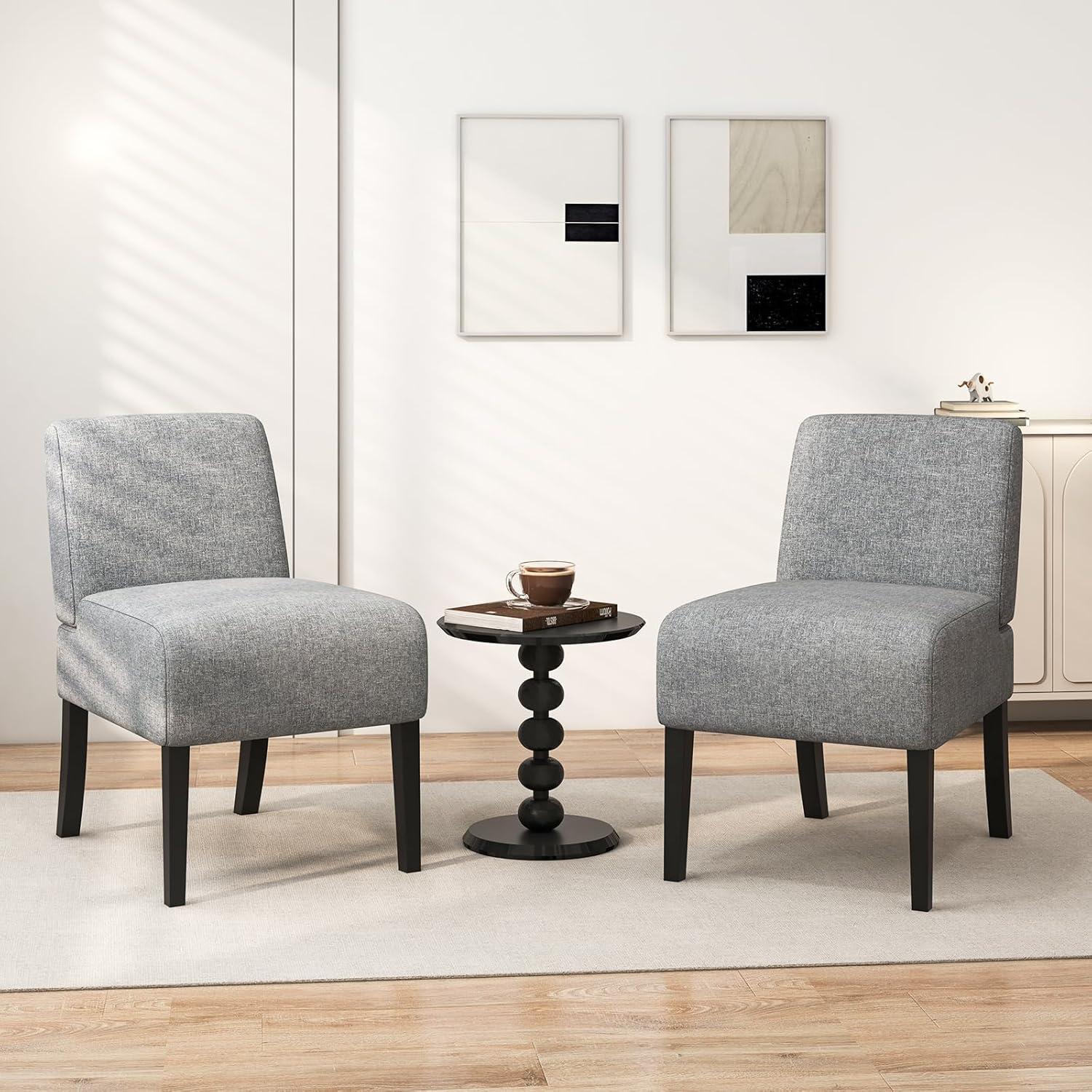 image:imageGiantex Armless Accent Chair Upholstered Living Room Chair with Rubber Wood Legs Modern Slipper Side Chair Reading Chair for Living Room Bedroom Waiting Room Office Small Spaces GreyGrey